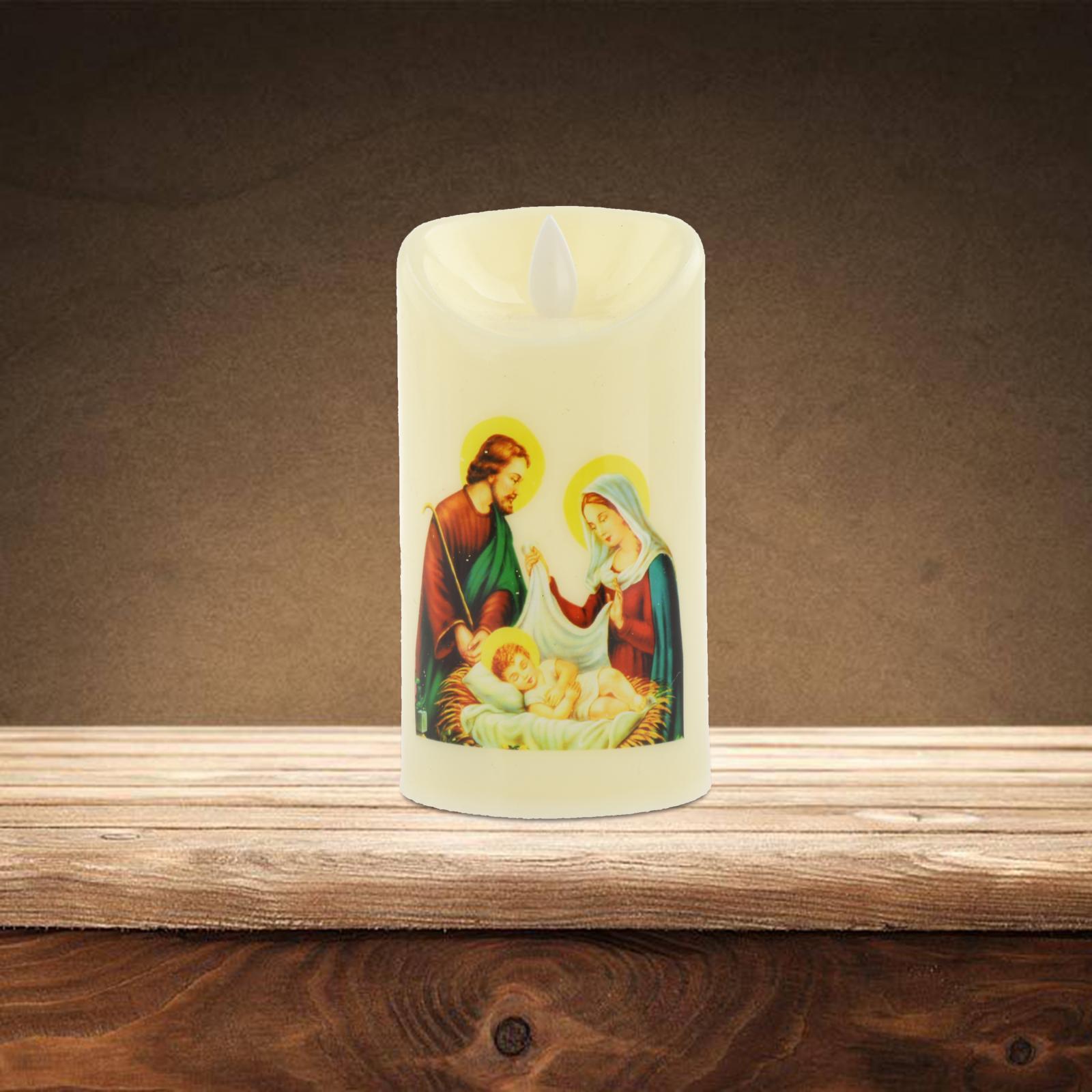 Electronic Candle Flameless Pillar Light Decoration  Saint Family 