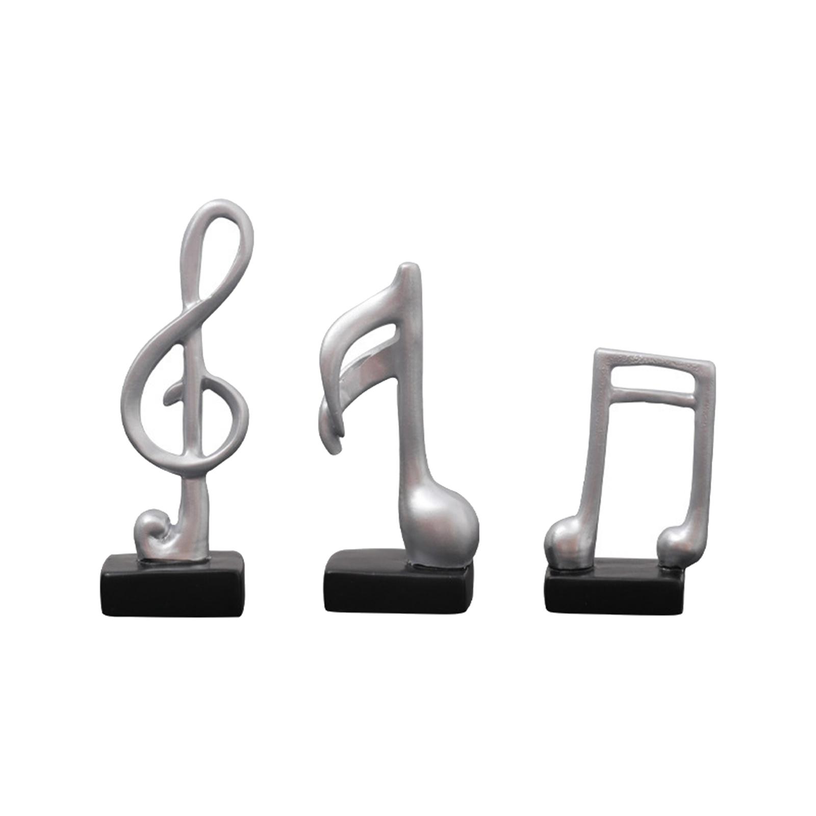 3Pcs Creative Music Symbol Ornament Resin Sculpture for Office Souvenirs Silver