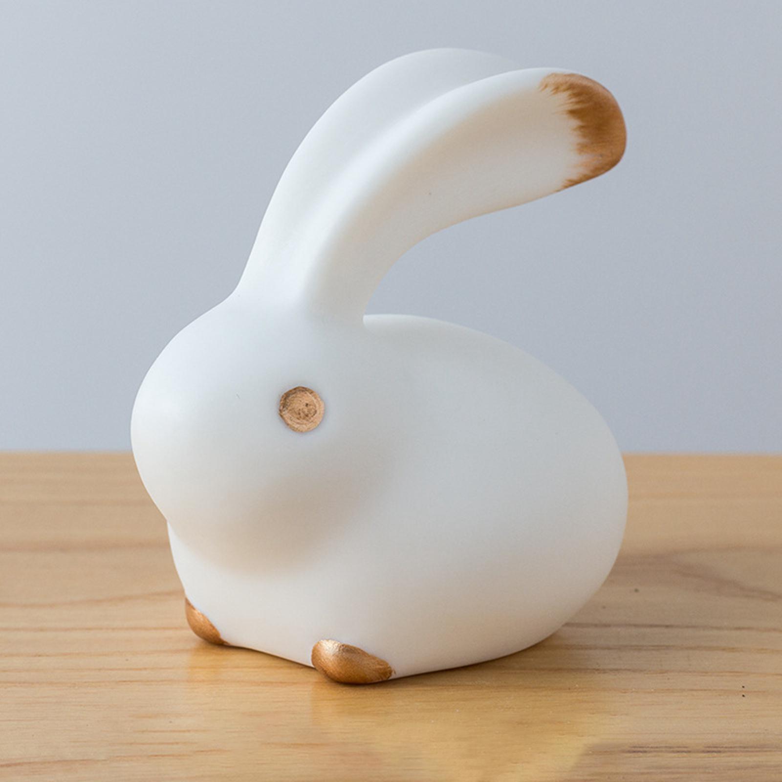 Rabbit Statue Collectible Bunny Ceramic Figurines for Cabinet Desk Ornament 7.5x7.2cm Stand Ear