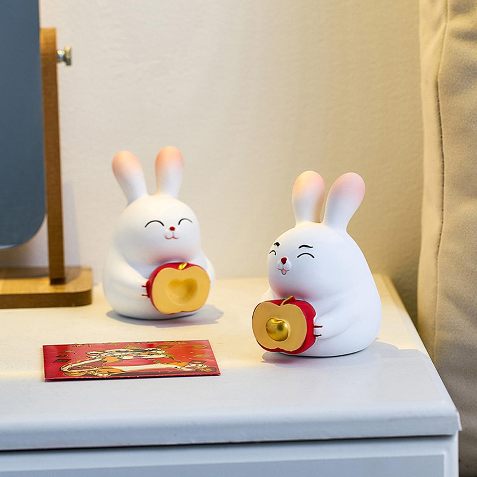 Couple Rabbit Ornaments Bunny Rabbits Figurines Resin Statue Decoration