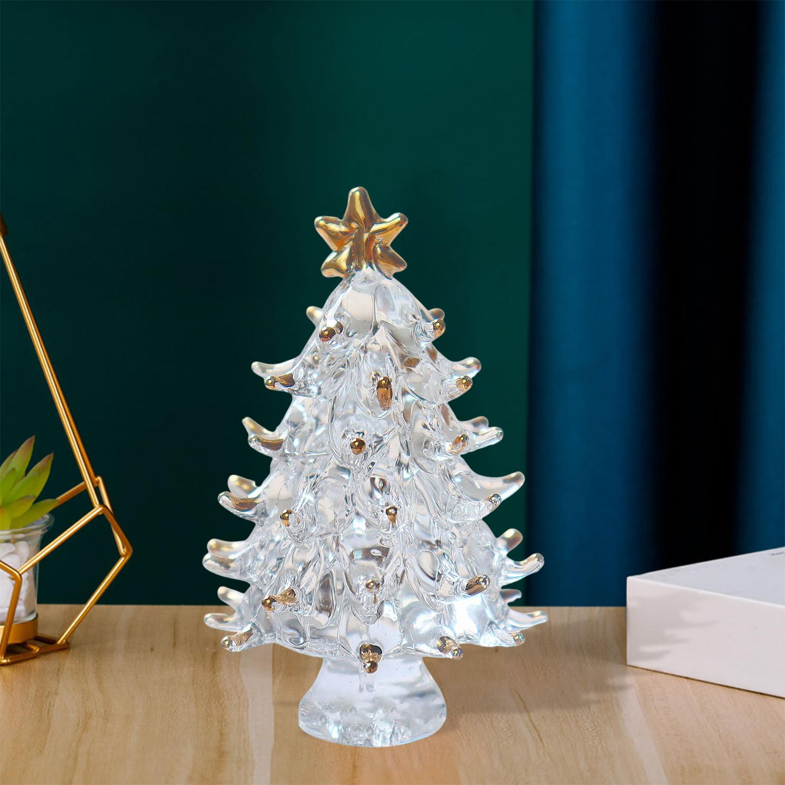 Small Crystal Christmas Tree Figurine Crafts Office Living Room Holiday Transparent