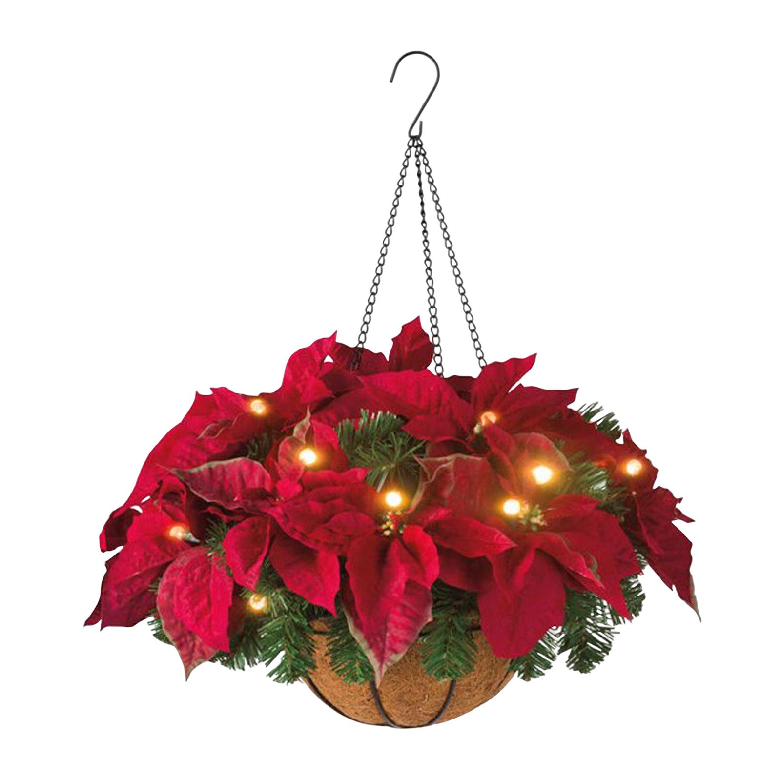 Artificial Flowers Basket Artificial Poinsettia LED with String Lights