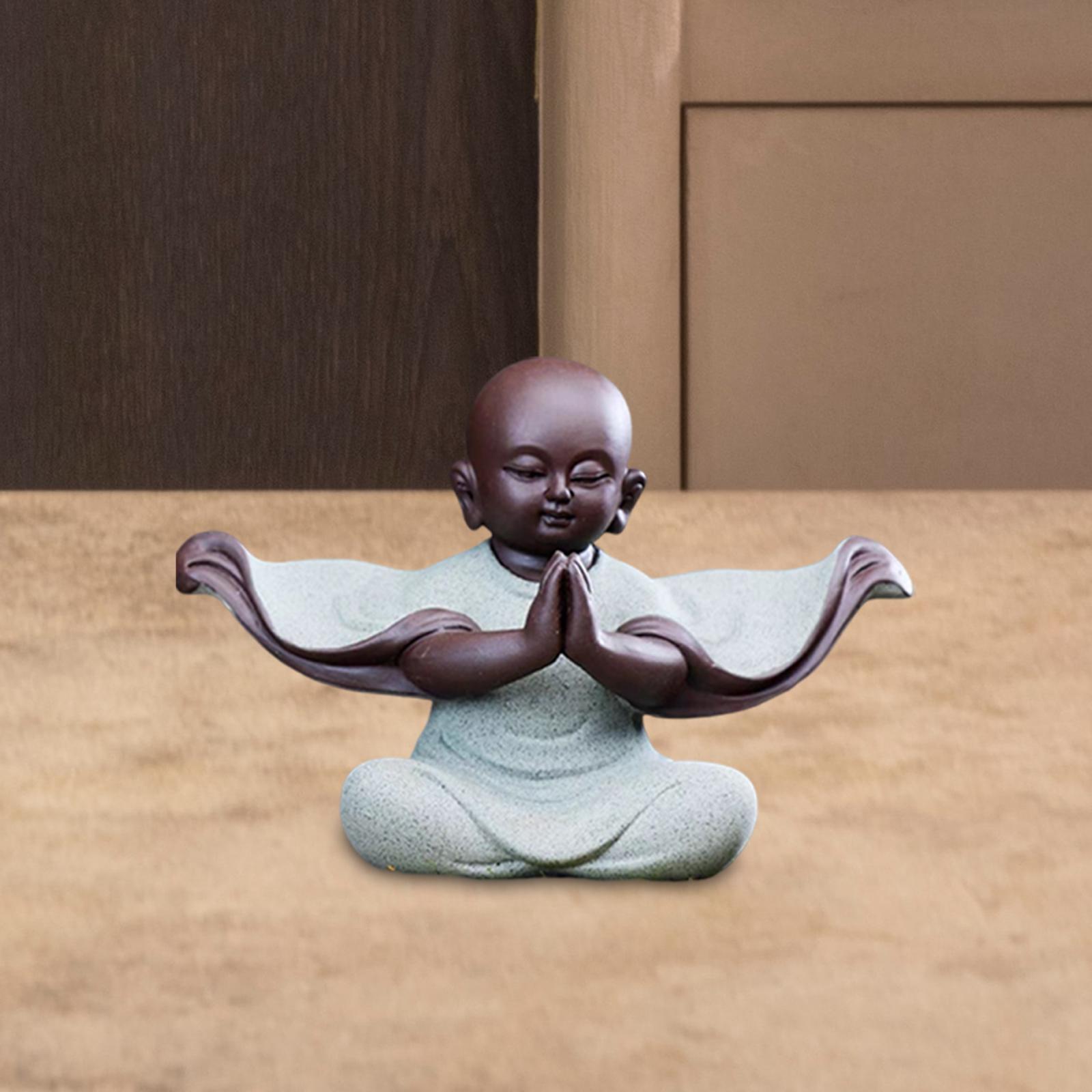 Buddha Small Monks Statue Sculpture Mini Buddhist Figurine for Shelf Green