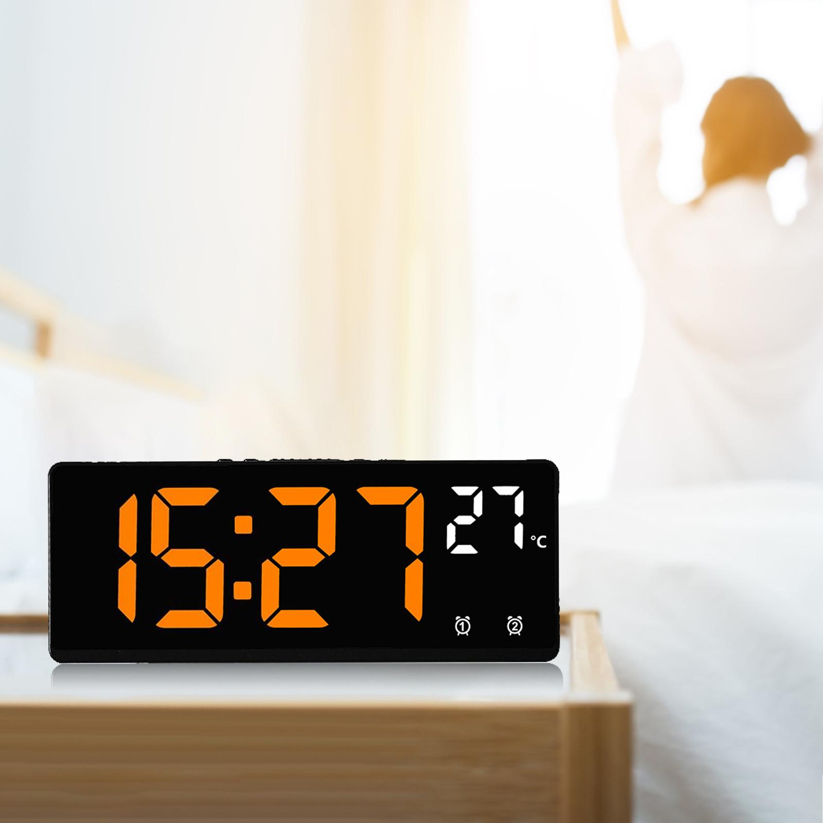 Digital Alarm Clock Simple Dimmable Large Display for Office Bedroom Orange Numbers