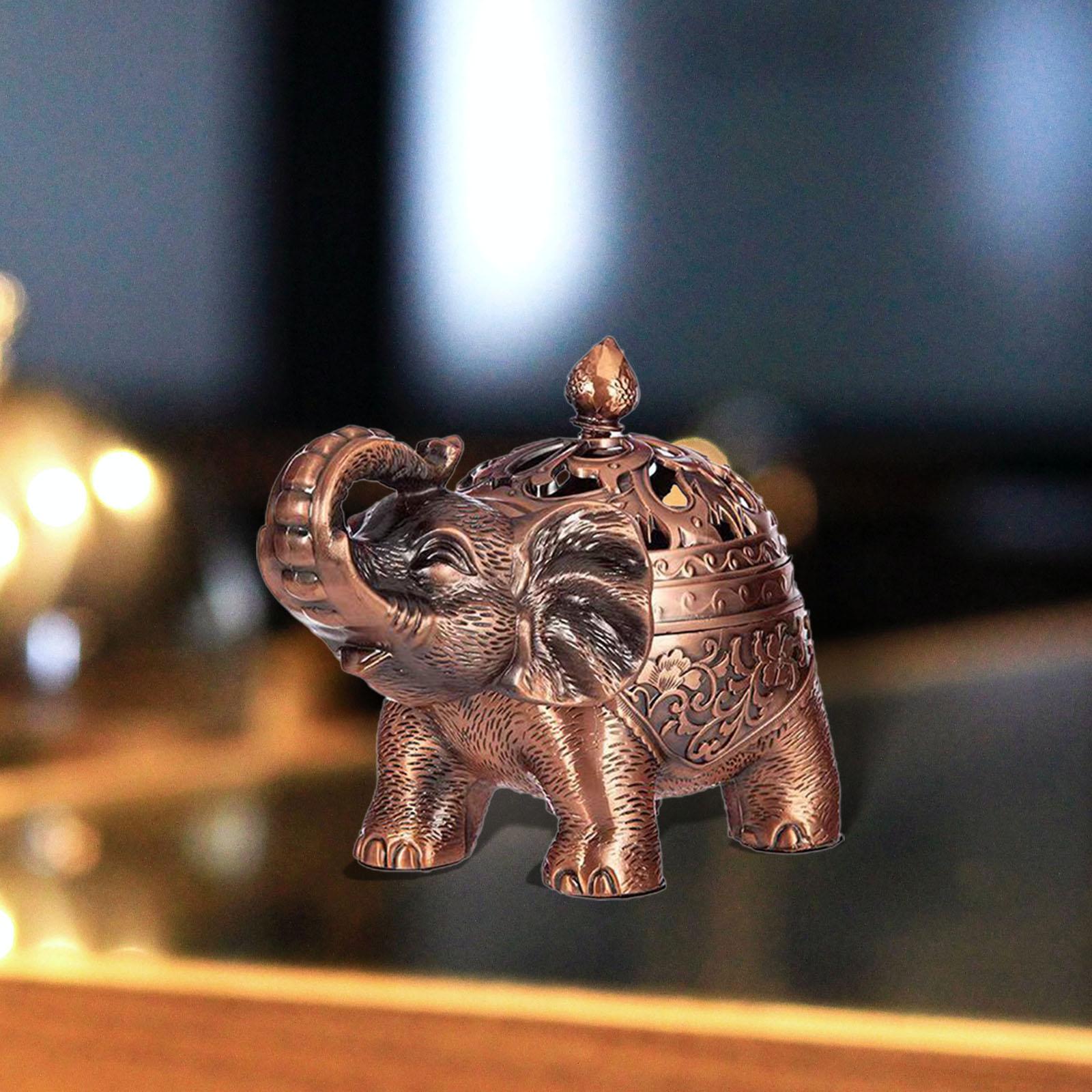 Elephant Incense Burner Tabletop Ornament Metal Incense Holder with Lid Style A