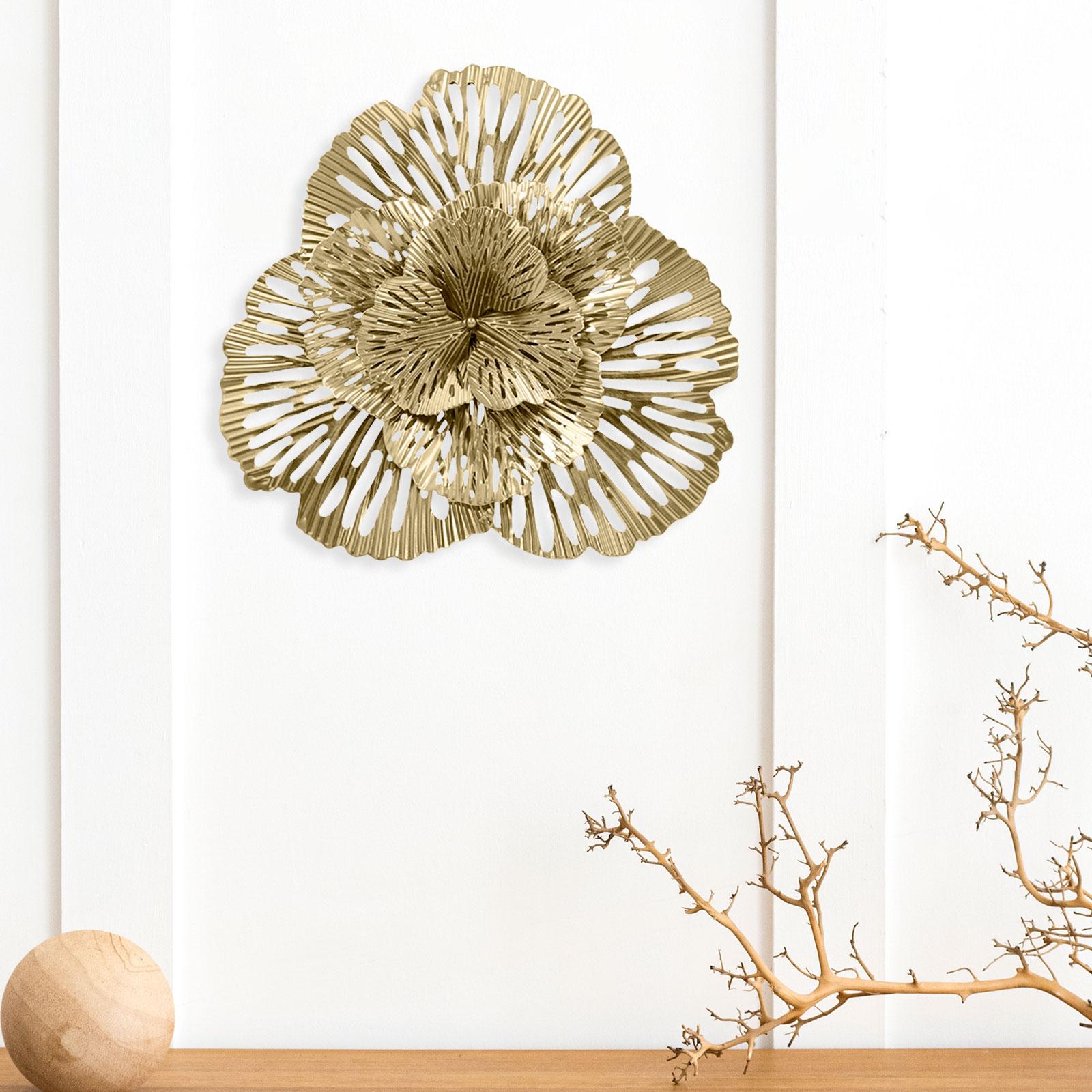 Flower Metal Wall Decor Figurine Hollow Out Pendant for Hotel Restaurant Triangular Aureate