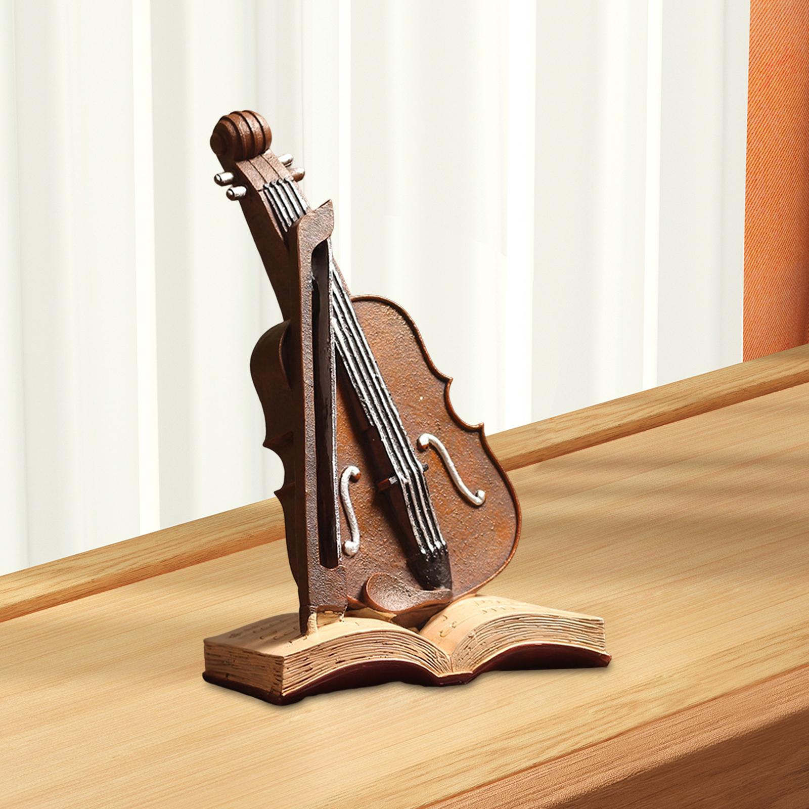 Resin Violin Statue Collection Gift Crafts Art for Table Office Decoration Brown