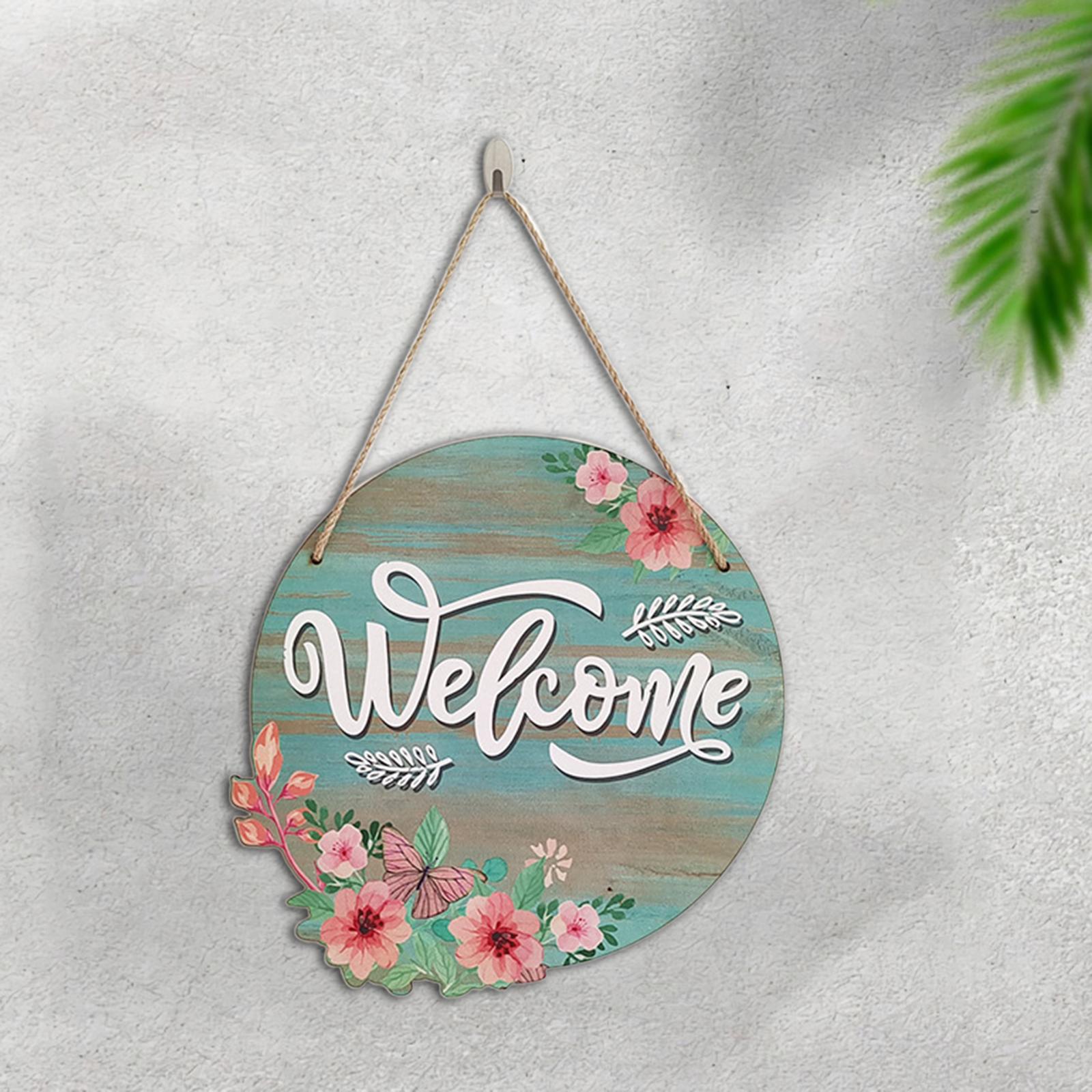 Welcome Wreath Sign for Front Door Round Rustic Hanging Sign Decoration Welcome