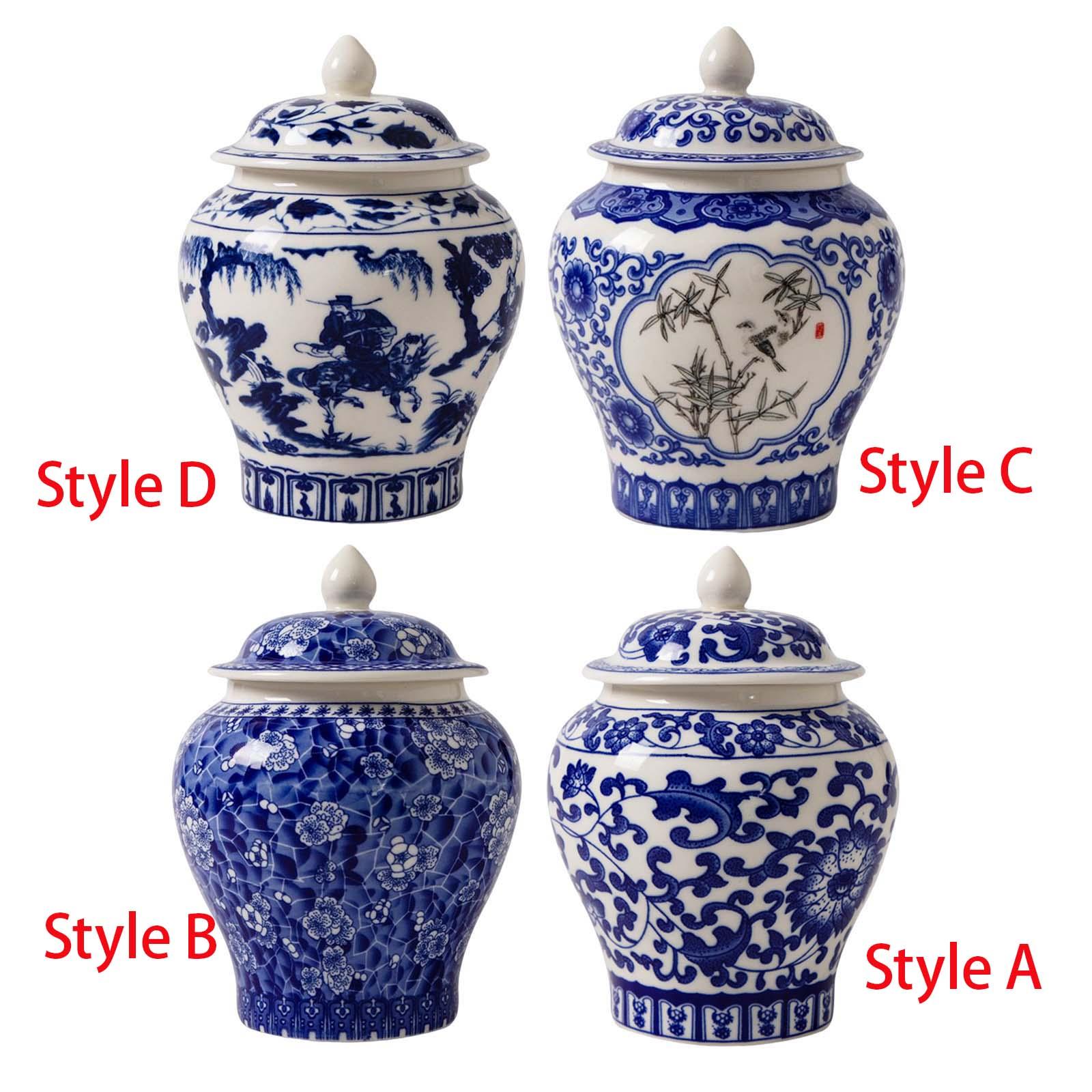 Ceramic Ginger Jar Traditional with Lid Asian Ginger Jar for Home Countertop Style A