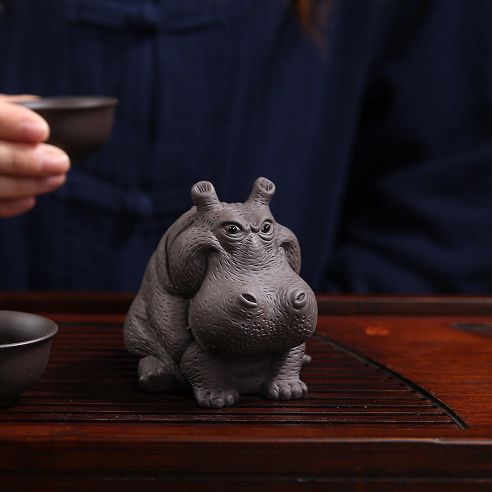 Miniature Hippo Figurine Artwork Small Hippo Statue for Bedroom Table Office
