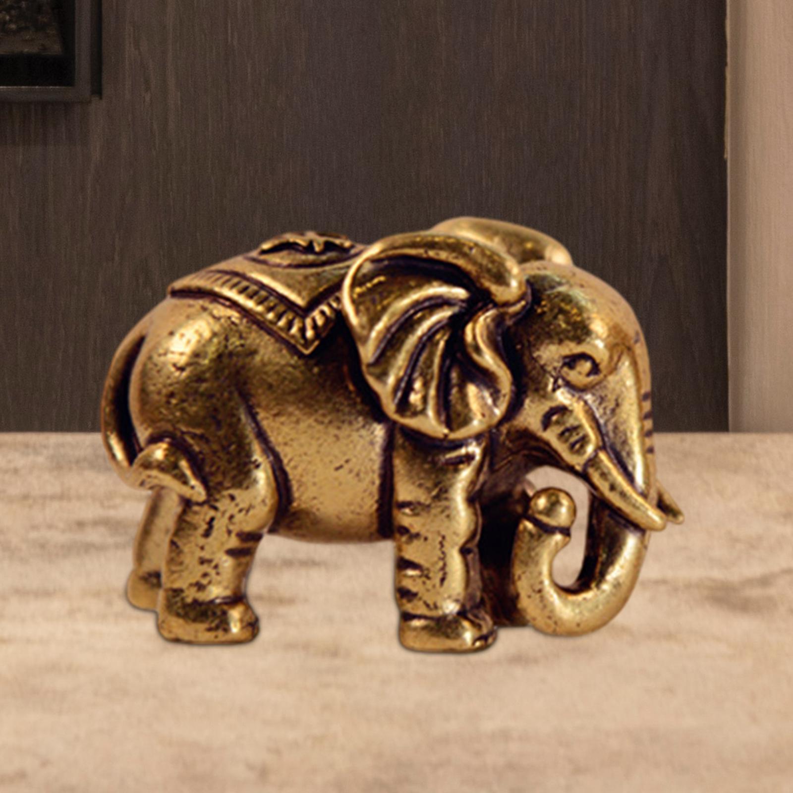 Elephant Statues Figurines Mini Brass Elephant Statue for Home Desktop Decor Wealth