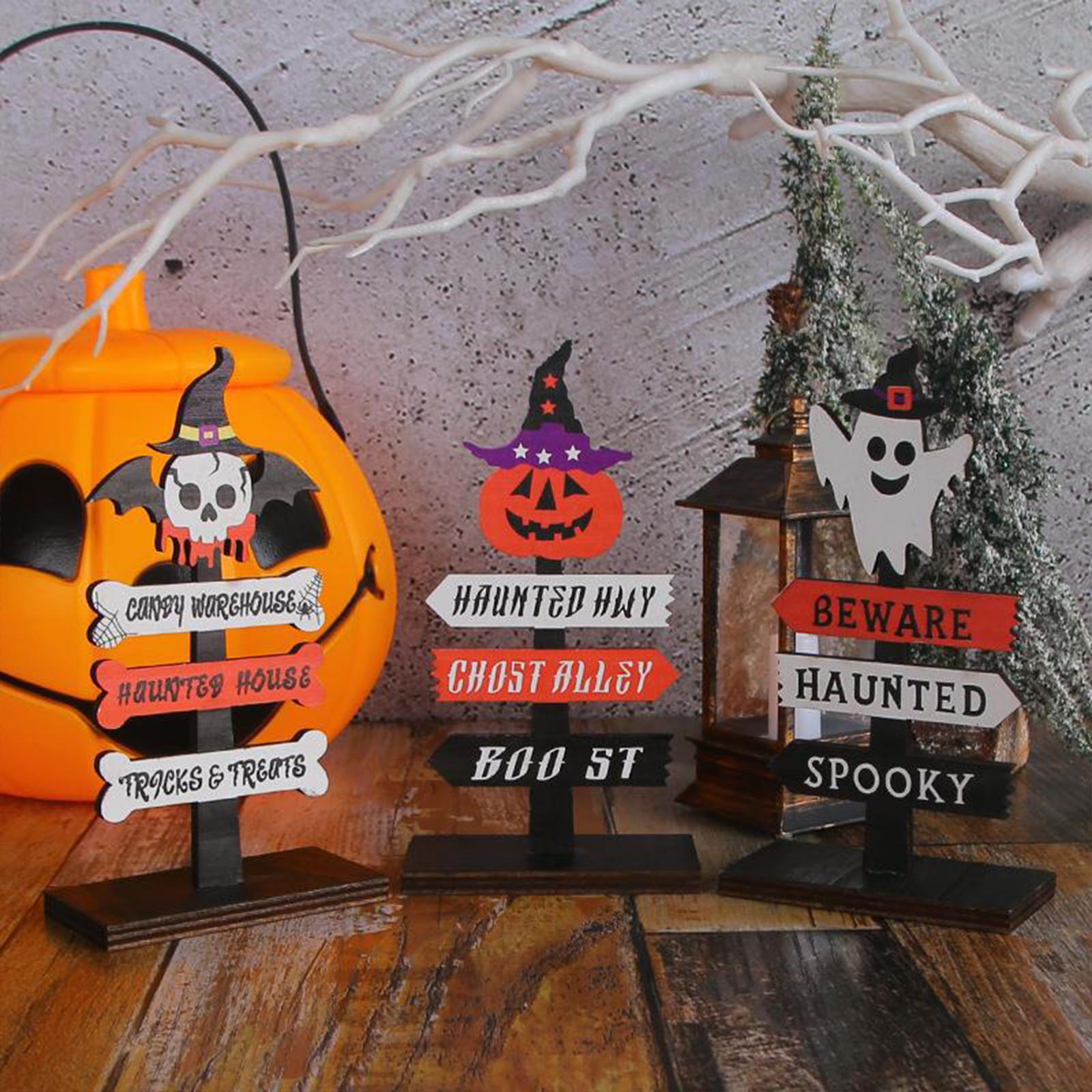 Halloween Tabletop Sign Table Centerpiece for Party Supplies Shelf Farmhouse Skull