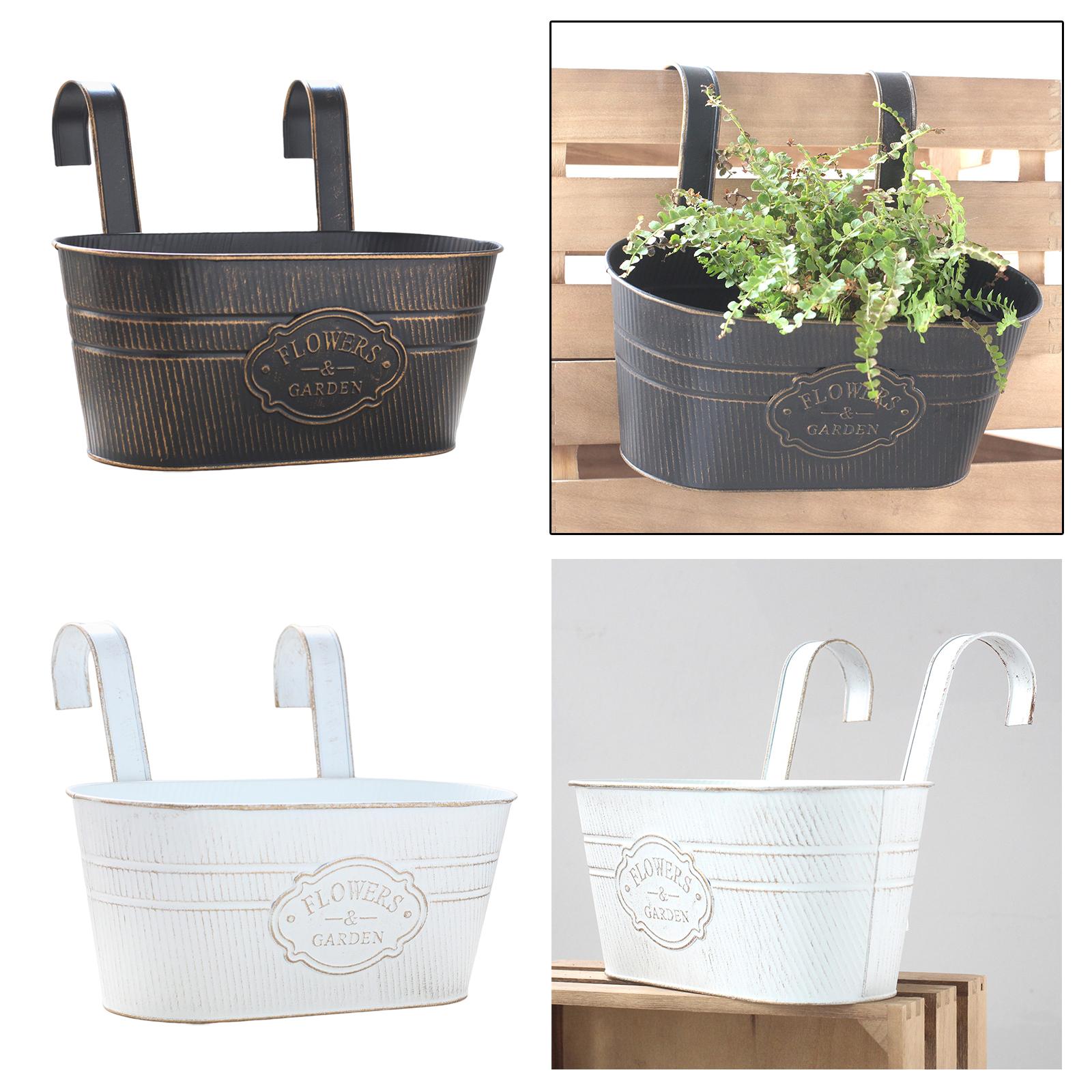 Balcony Railing Planter Hanging Planter Bucket Metal Iron Window Planter Box White