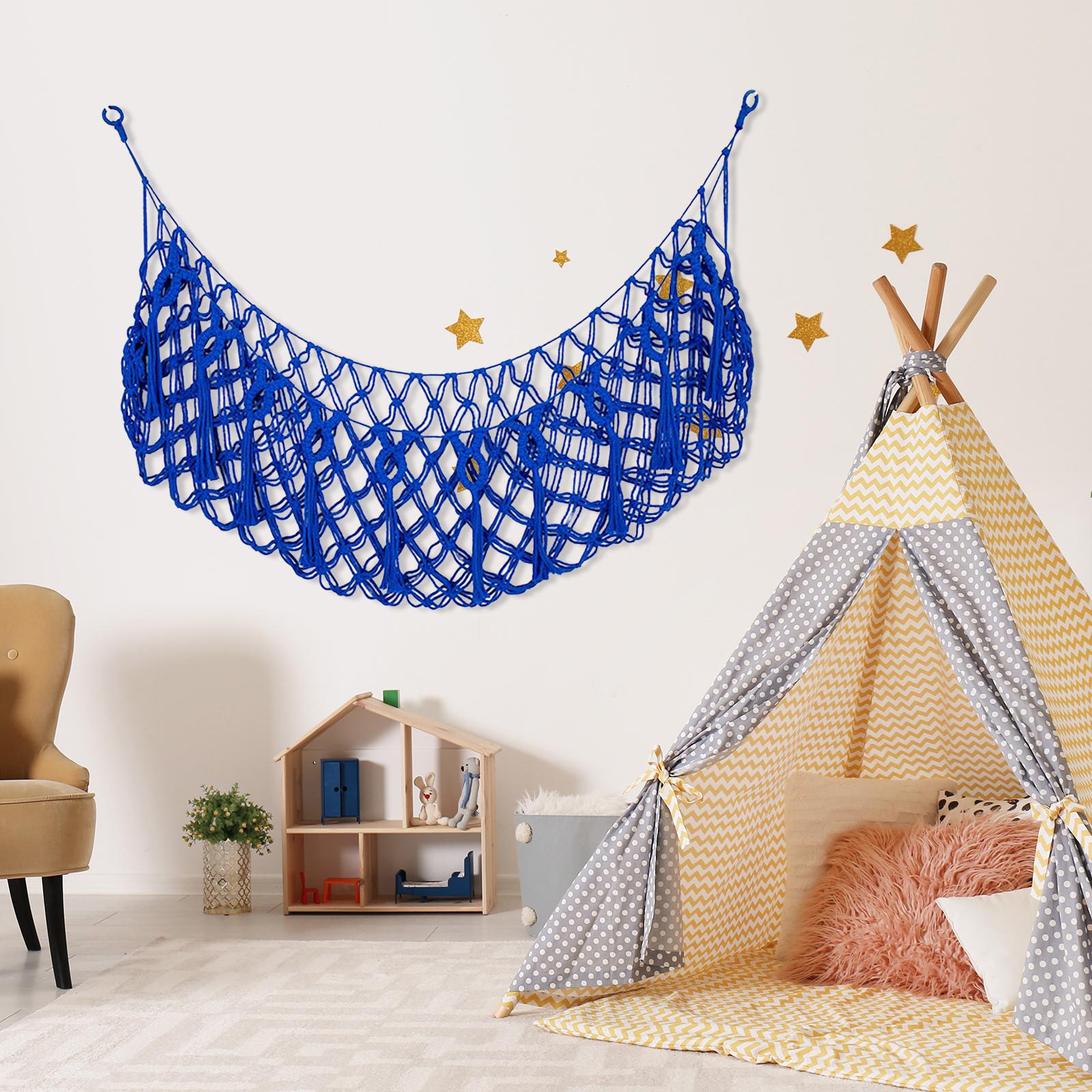 Soft Toy Net Hammock Woven Rope Home Decor Handmade Hanging Net for Playroom Blue