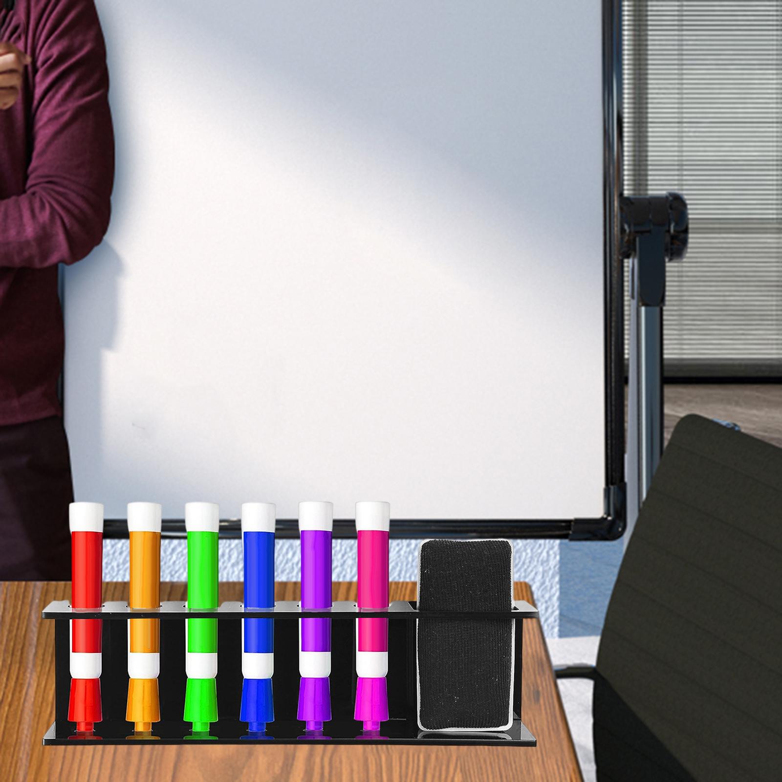 Acrylic Pen Holder 6 Slots School Supplies Dryerase Marker Eraser Organizer