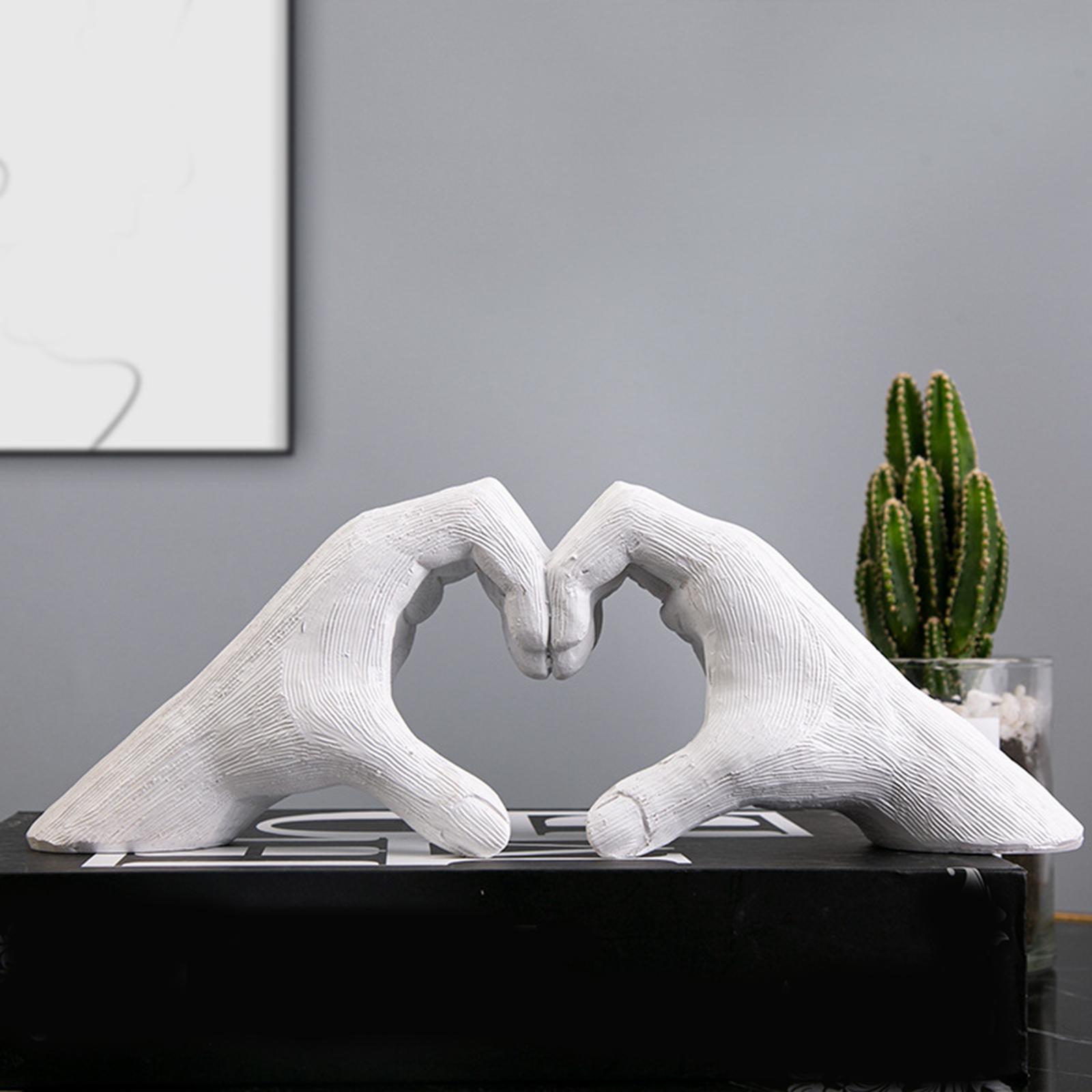 Heart Shape Finger Gesture Sculpture Decor for Shelf Table Centerpieces Home White