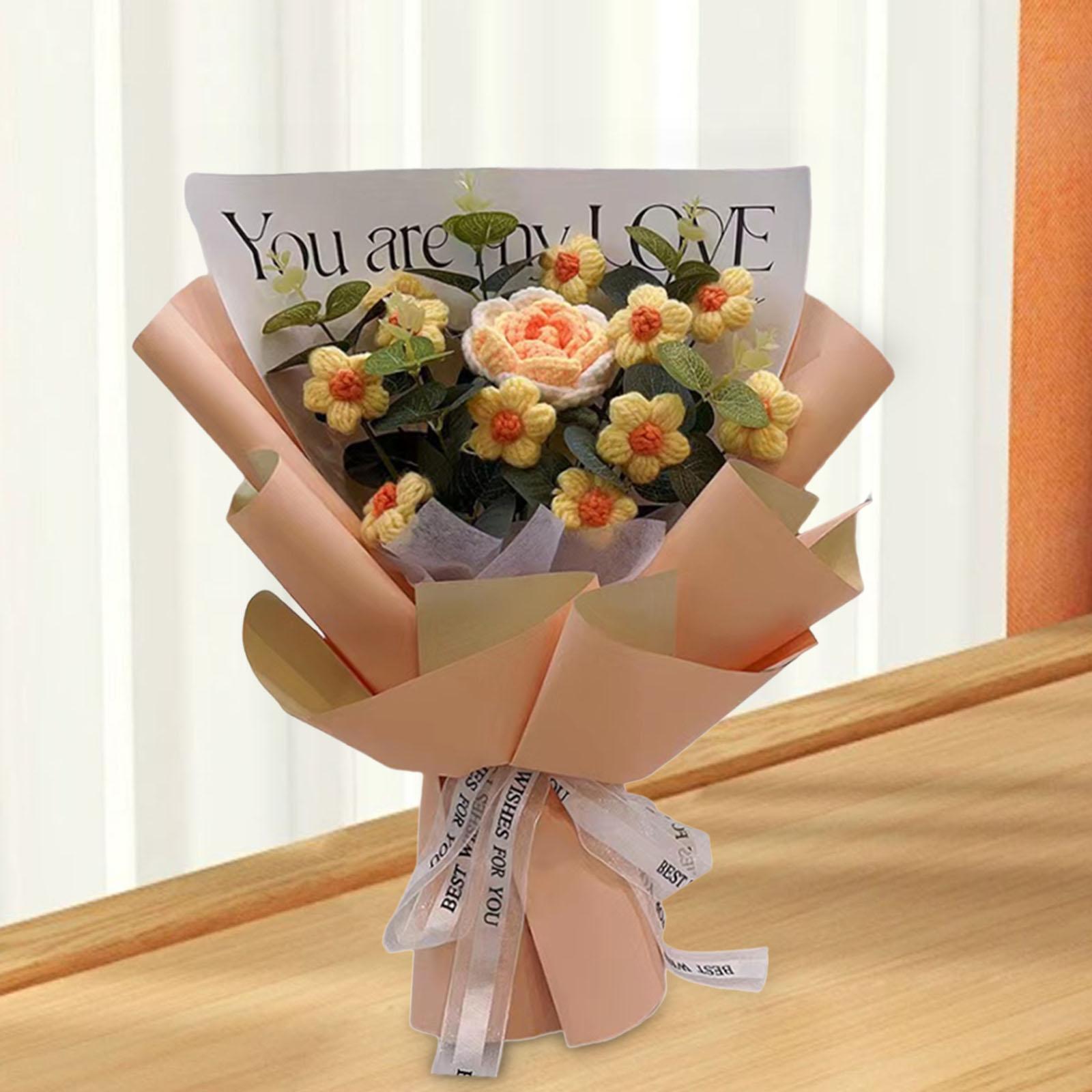 Crochet Flower Bouquet Gifts Artificial Flower for Anniversary Wedding Party Yellow