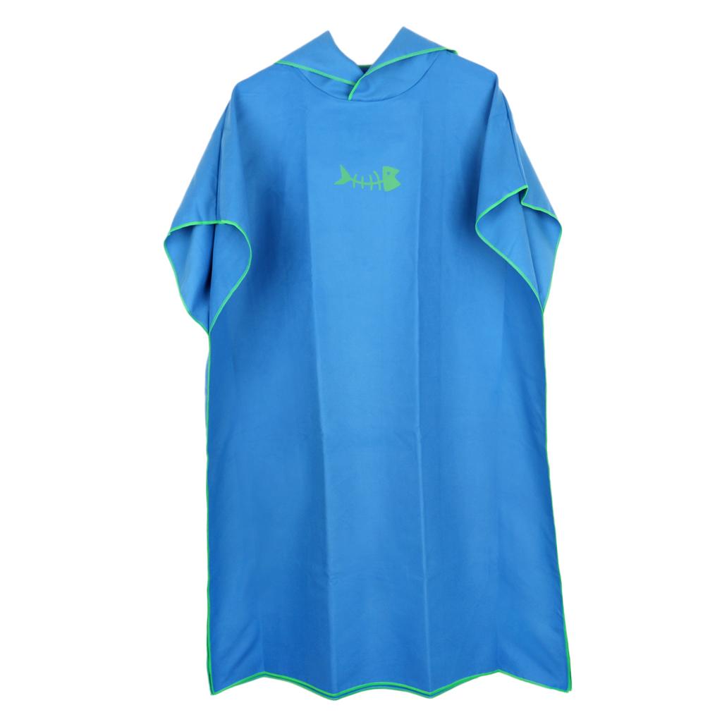 Unisex Beach Bath Surf Poncho Robe With Hood Wetsuit Changing Towel Blue