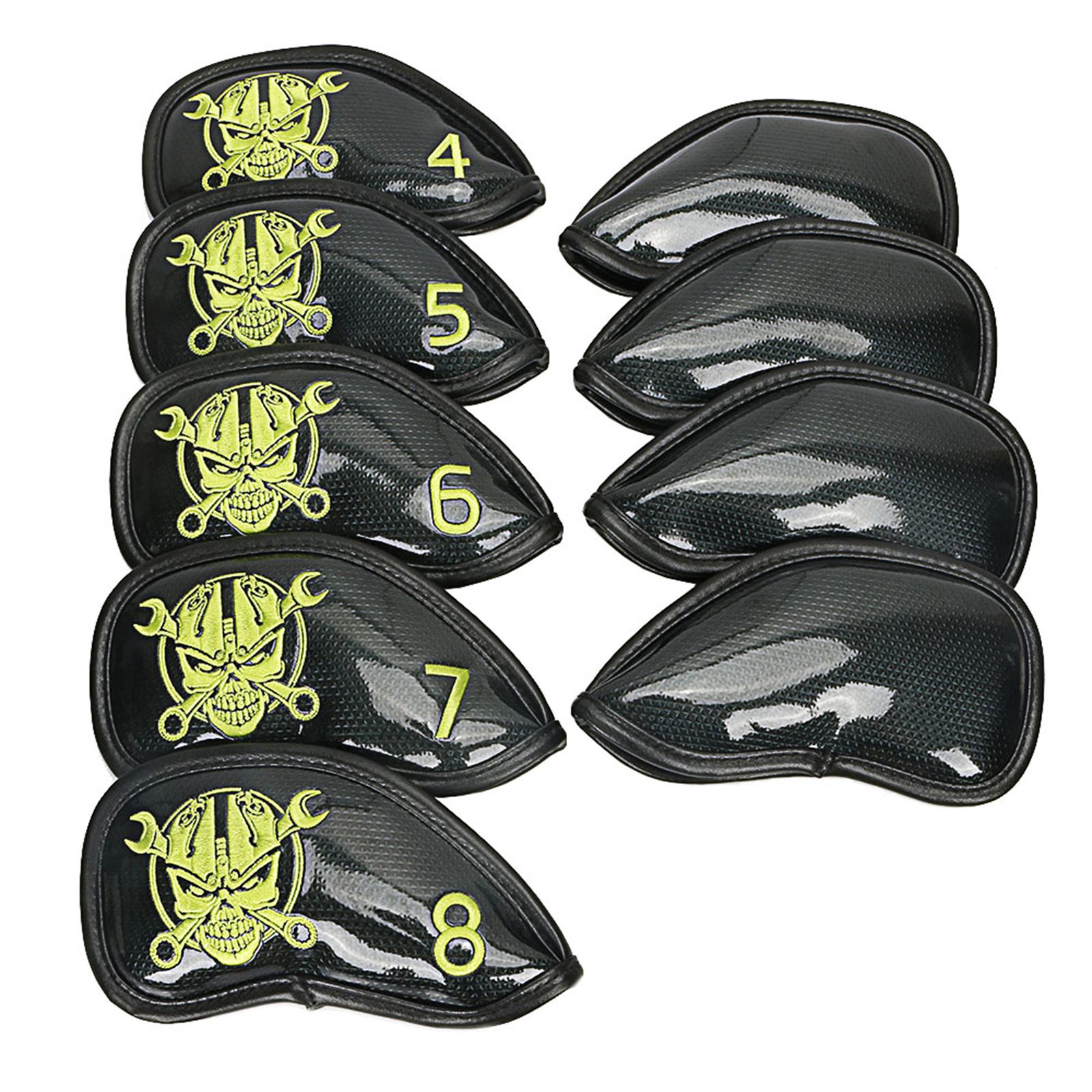 9Pack PU Leather Golf Iron Headcover Waterproof Club Head Cover Yellow