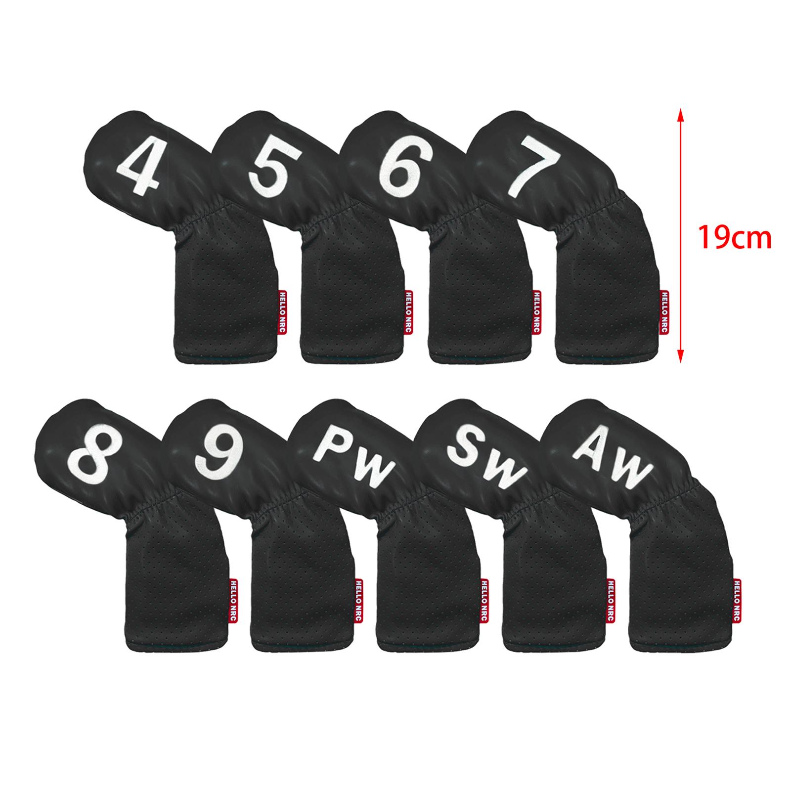 9Pcs Golf Iron Headcover Set Long Neck Fits All Brands Accessories Black