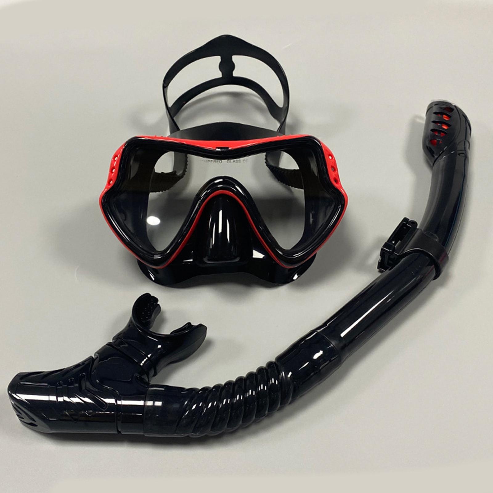 Mask Snorkel Set Scuba Diving Mask Swimming Glasses Diver Training Dive Red Black