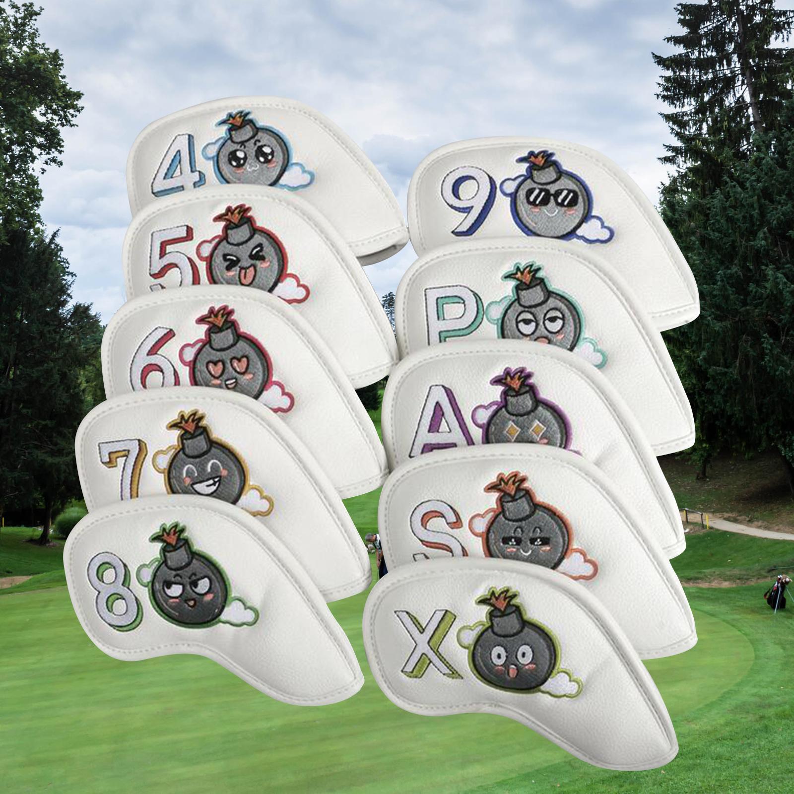 PU Leather Golf Iron Headcover Number Embroideried for Golfers Protection White