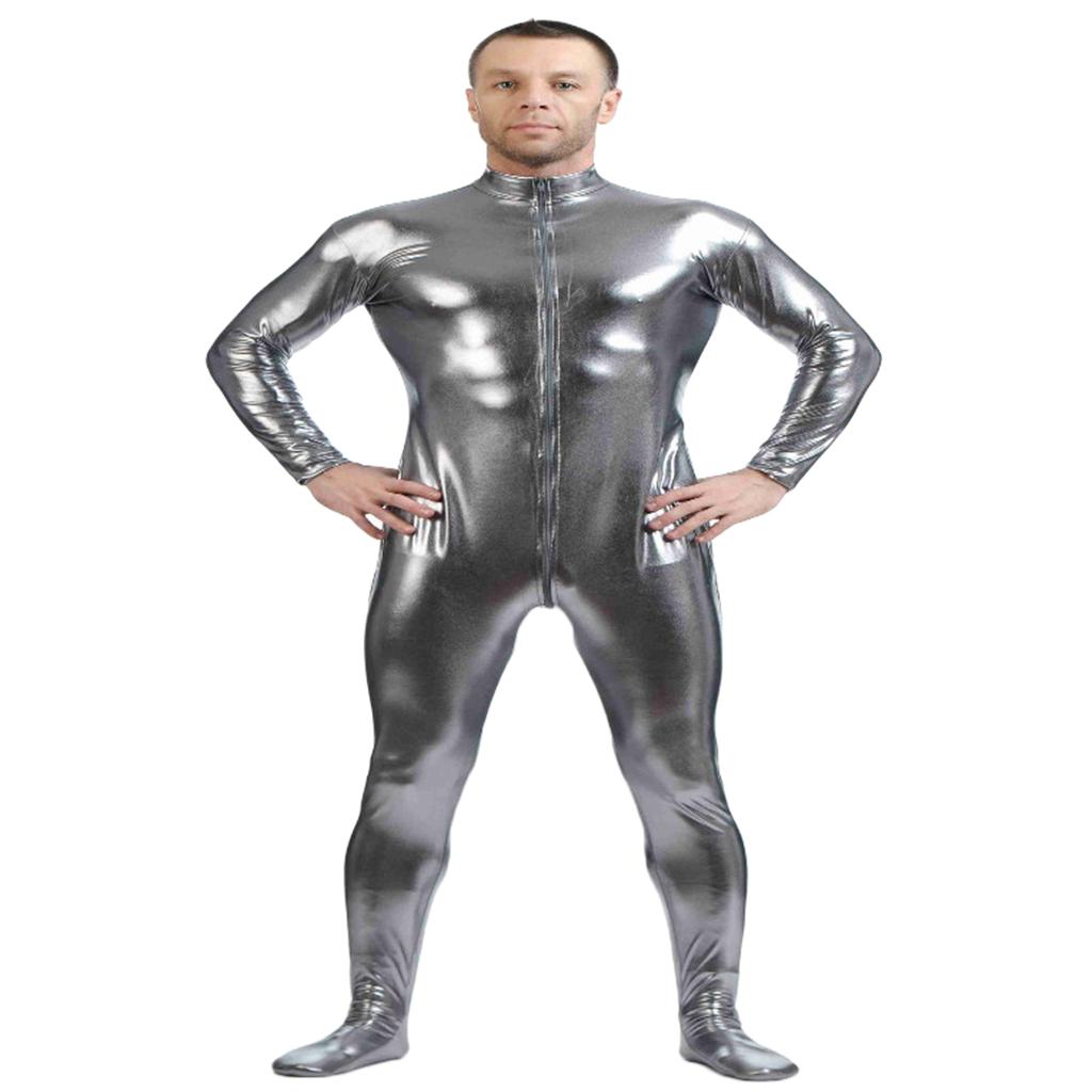 Shiny Spandex Full Body Suit Second Skin Bodysuit Zentai Unitard Grey XL