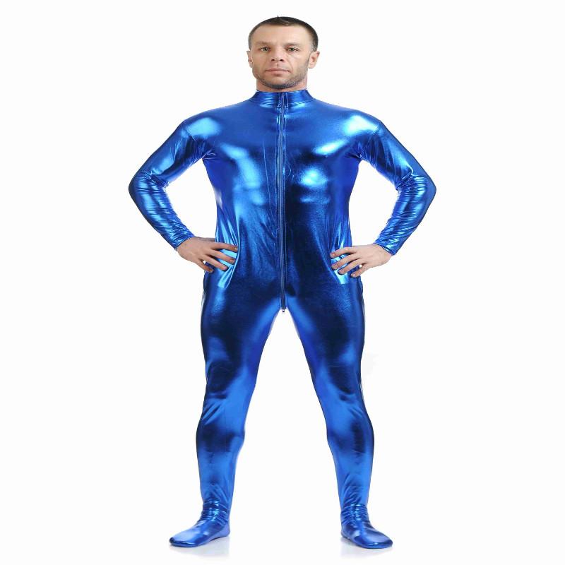 Shiny Spandex Full Body Suit Second Skin Bodysuit Zentai Unitard Blue M