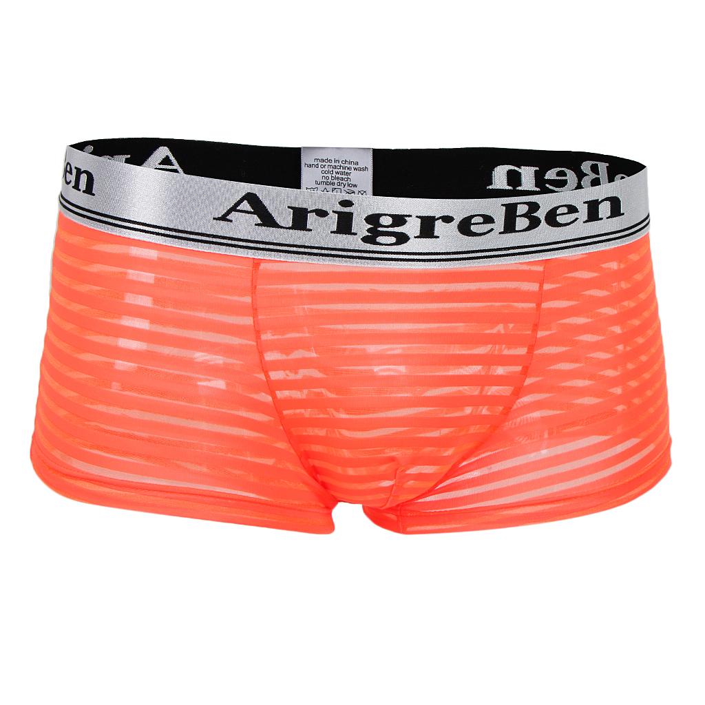 Men's Breathable Mesh Stripe Low Waist Boxer Briefs Underwear Shorts XL Orange