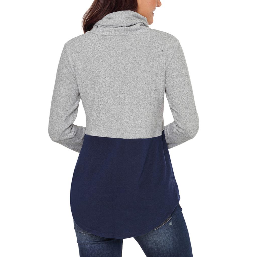 Women's Cowl Neck Hoodies Tops Long Sleeve Color Block Sweatshirt Blue S