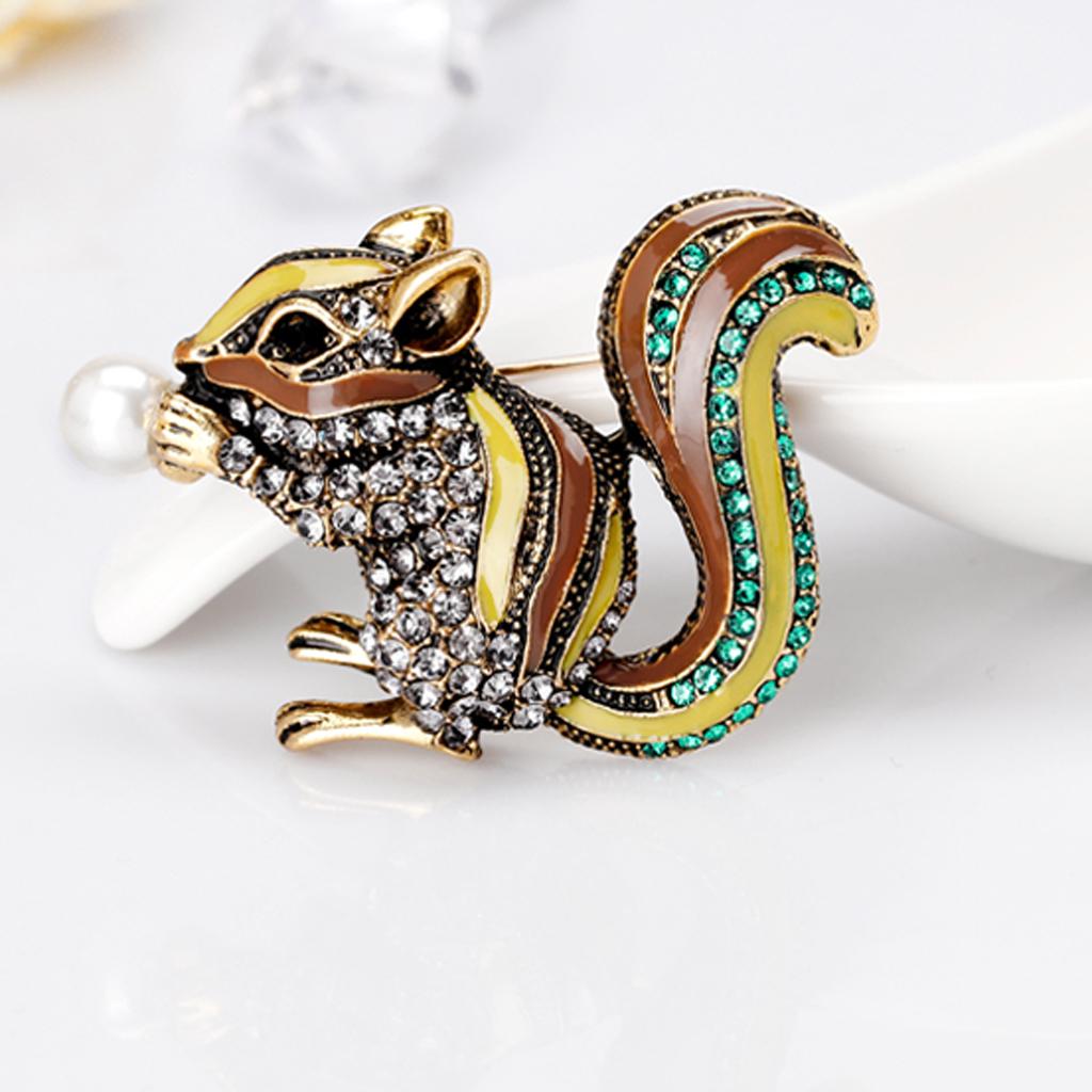 Crystal Rhinestone Children Cute Squirrel Animal Brooch Pin Ornaments Yellow