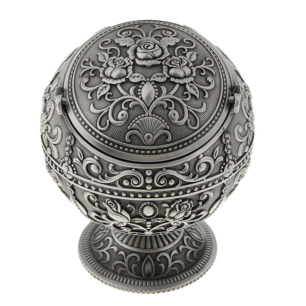 Creative Windproof Ashtray Jewelry Box Embossed Flower Decor Tin