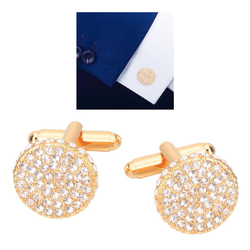 Crystal Rhinestone Cufflinks Men's Business Wild Cuff Studs Diamond Set Gold