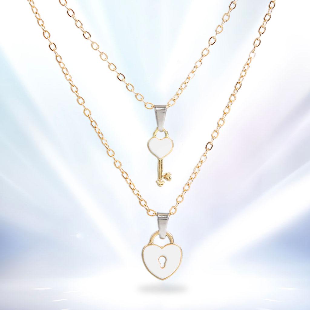 2xCouple Pendant Necklaces Romantic Heart Shaped for Lovers Anniversary  White