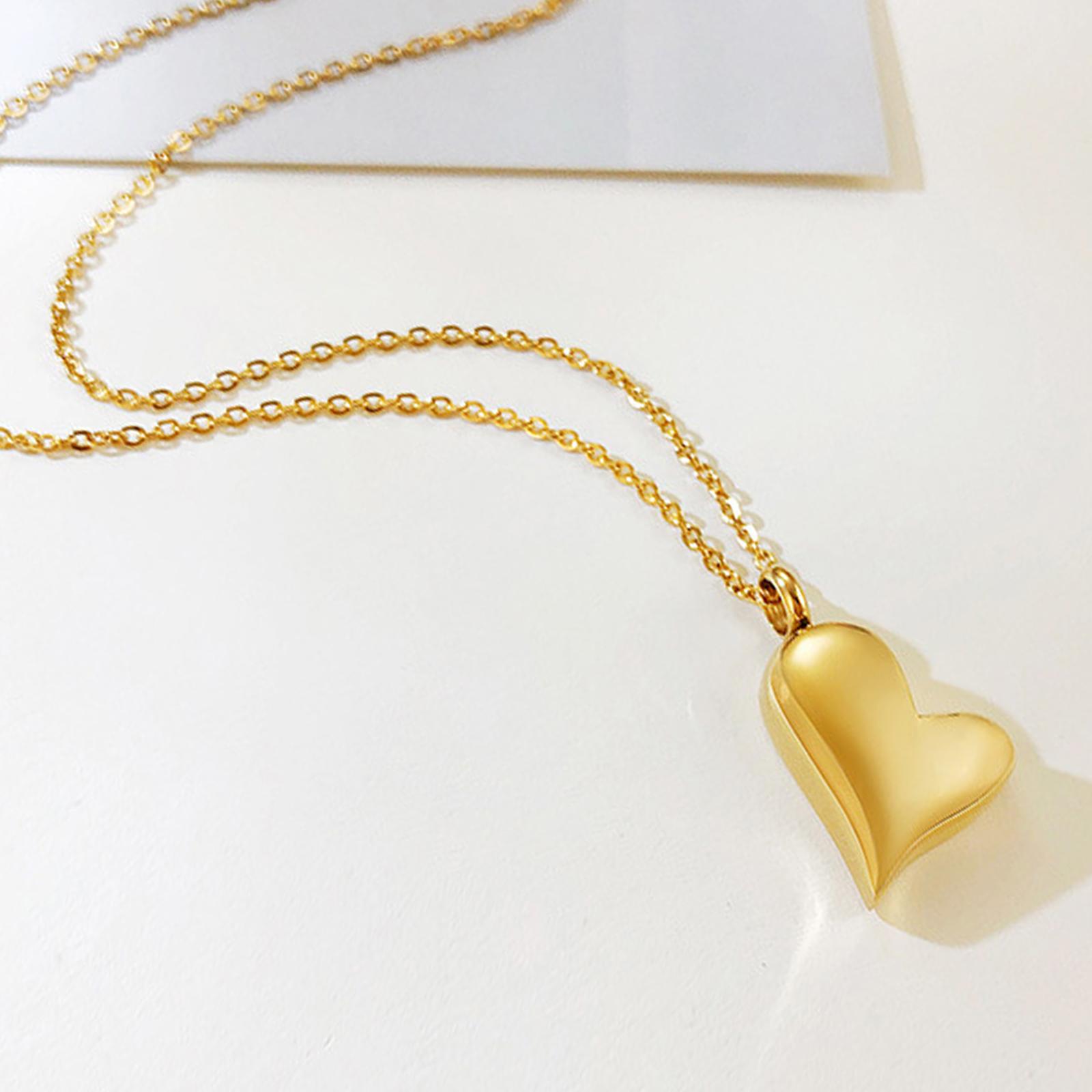 Cremation Necklace Love Heart Carbon Steel Memorial Jewelry Container Gold