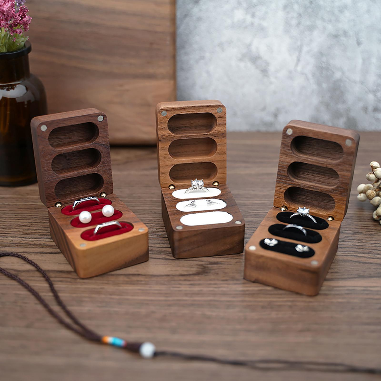 Wooden Jewelry Box Wedding Ceremony rings Bearer Box Travel Case Showcase White