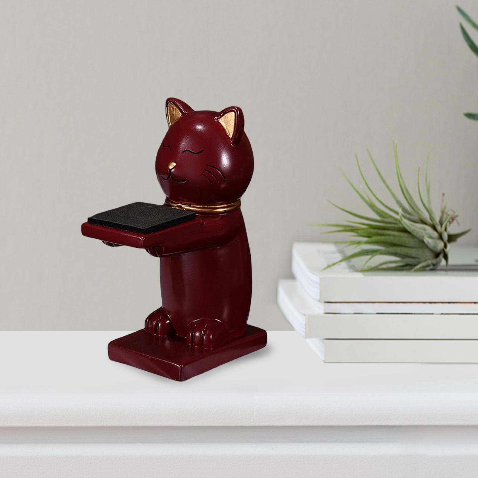 Cartoon Cat Statue Watch Stand Table Jewelry Display Stand Dark Red