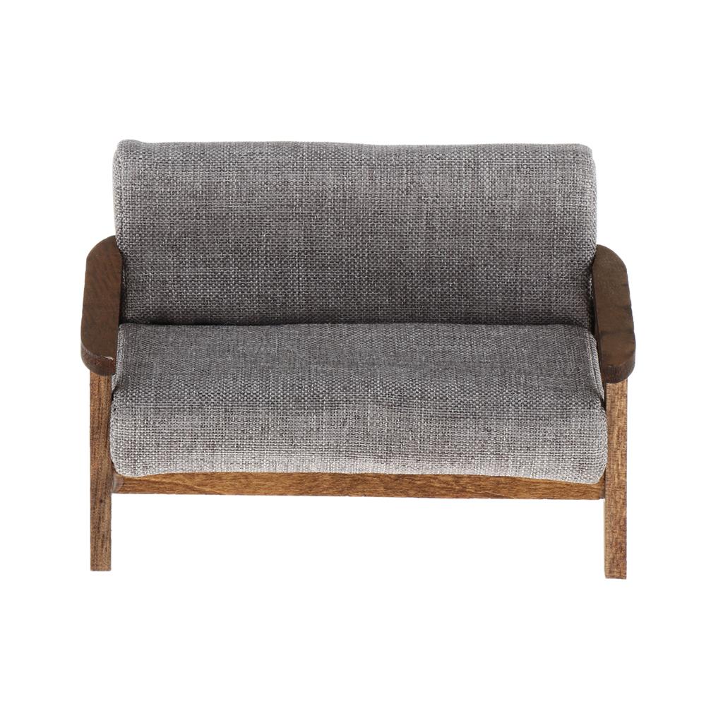 1:12 Scale Dollhouse Miniature Furniture Mini Double Sofa Love Seat Gray