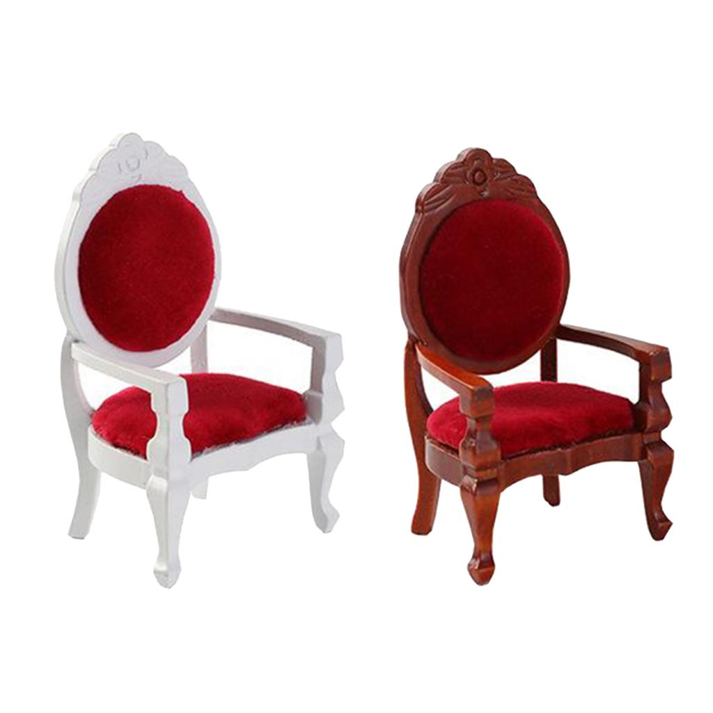 1/12 Dollhouse Wooden Miniature Retro Engraving Chair Furnishings DIY White