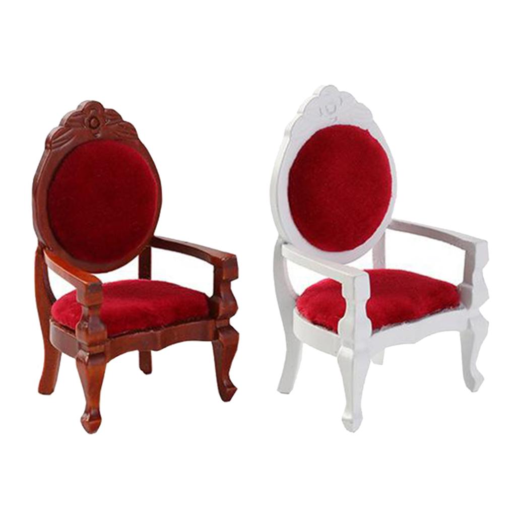 1/12 Dollhouse Wooden Miniature Retro Engraving Chair Furnishings DIY White