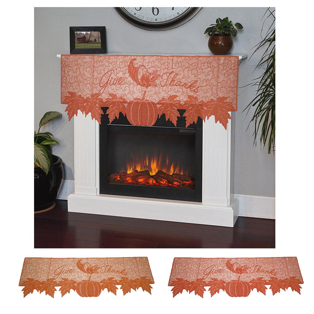 Lace Fireplace Cloth Runner Pumpkin Maple Leaf Mantle Scarf Thanksgiving  A