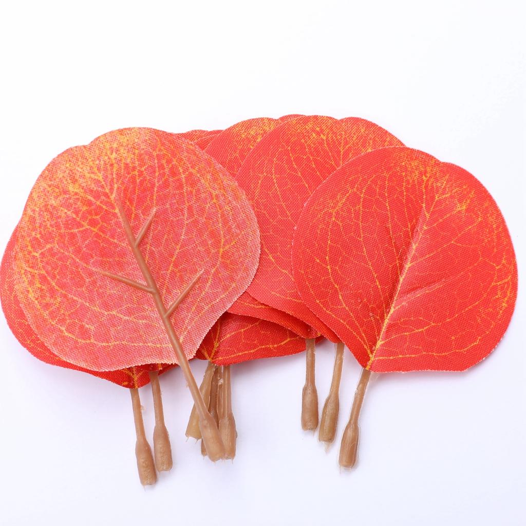 50Pcs Artificial Eucalyptus Leaf Plastic Plants Floral Greenery Orange