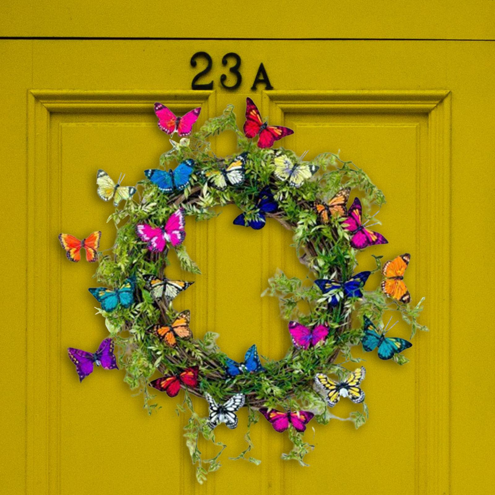 Simulation Butterfly Wreath 45cm Green Leaf Ornaments for Wedding Wall Home