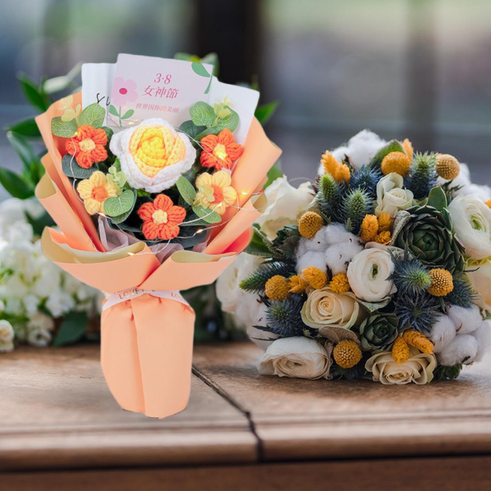 Completed Crochet Flowers Bouquet Eternal Blessing Table Bouquet Centerpiece Yellow