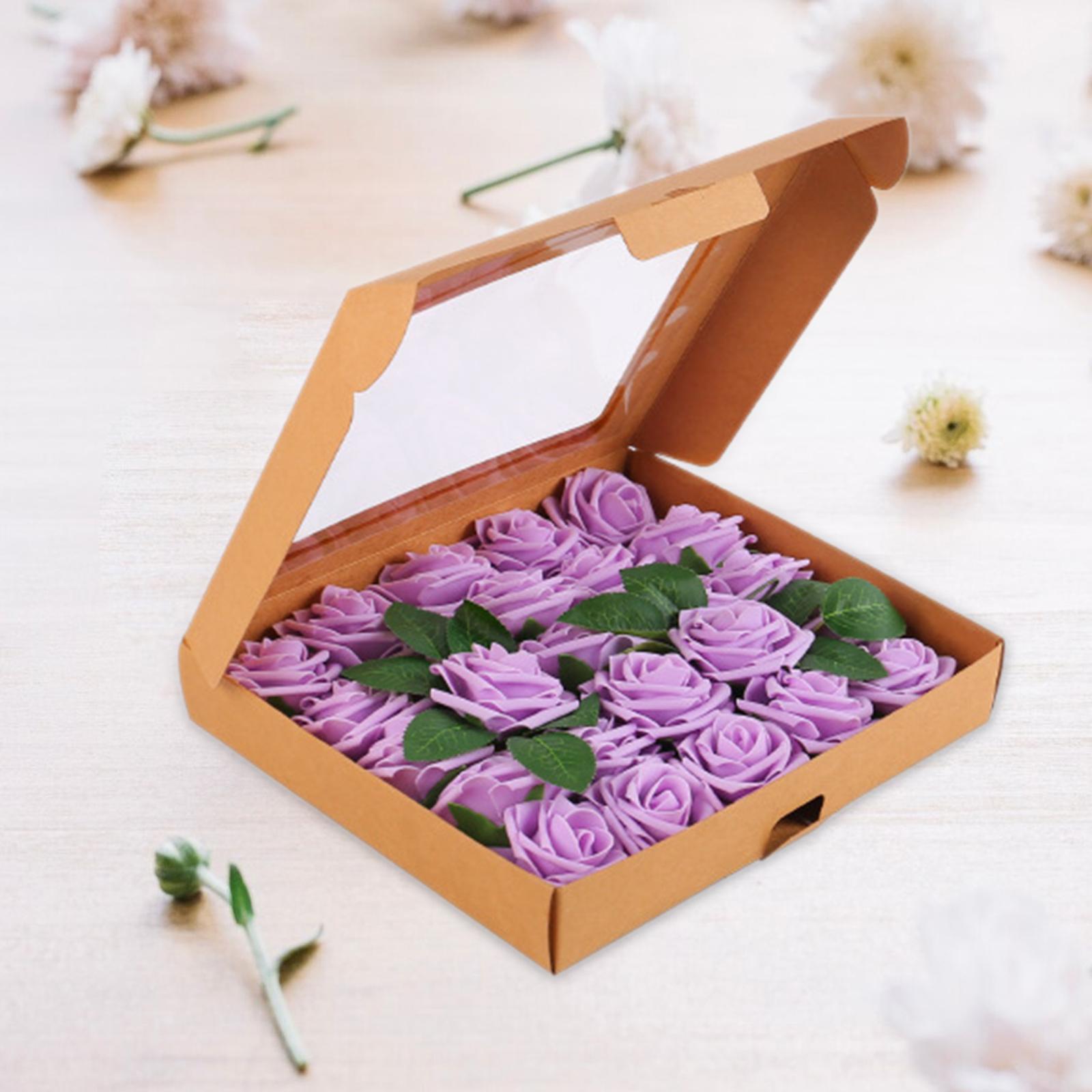 Artificial Rose Box Vivid Silk Flowers for Wedding Birthday Anniversary purple