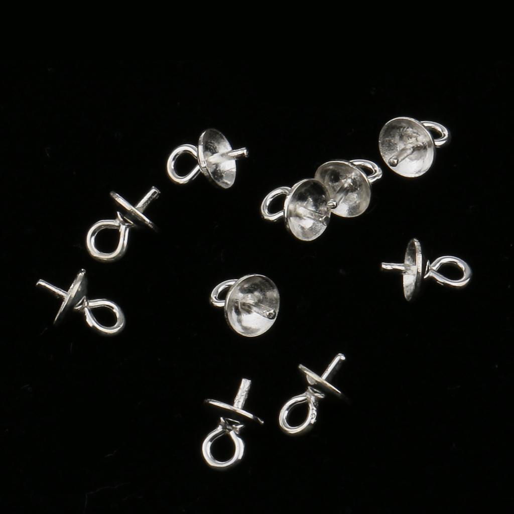 10x 925 Sterling Silver Pin Bail Caps Half Drilled Pearls Beads Jewelry