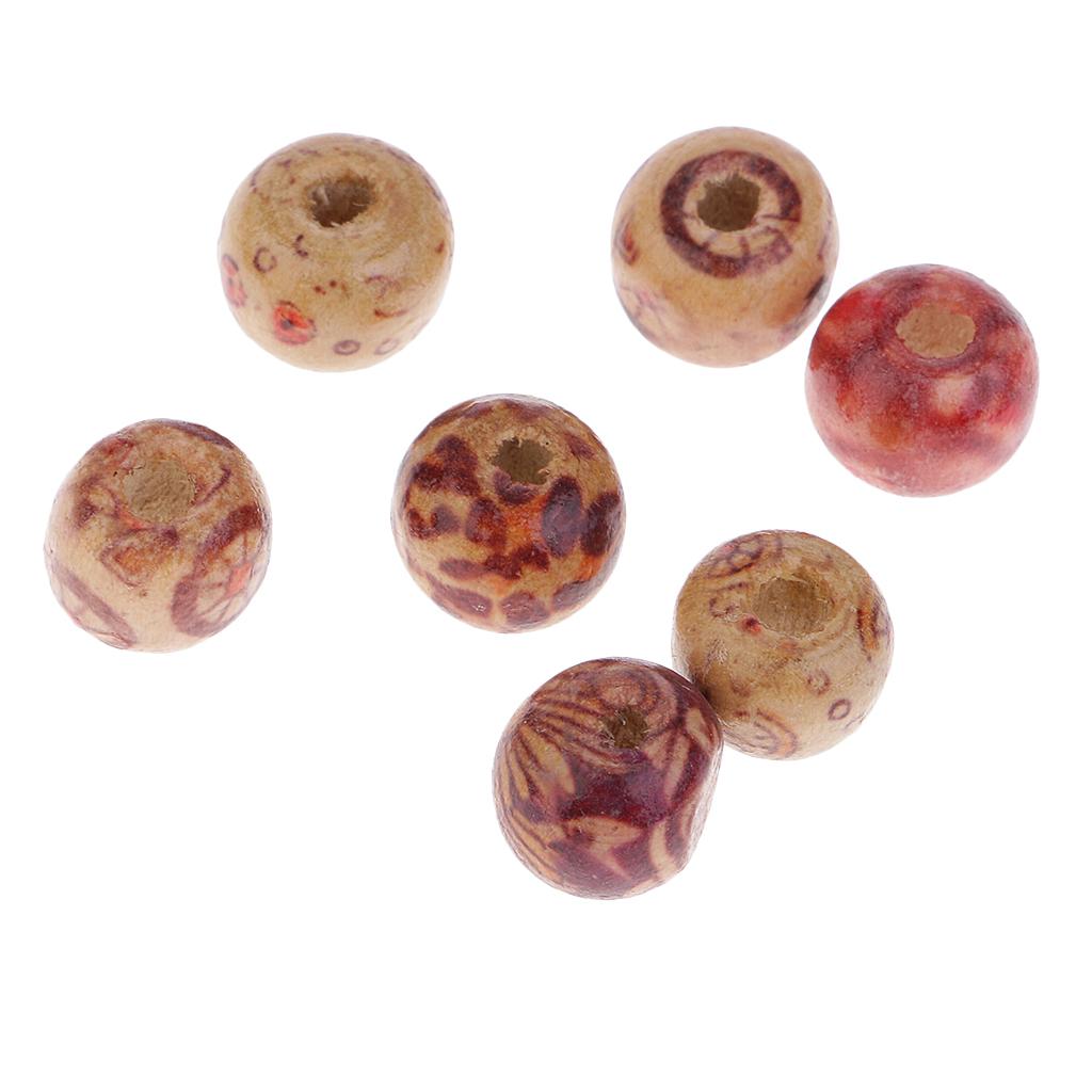100 Pieces 10mm Mixed Painted Ethnic Patterns Wood Spacer Beads Wooden Loose Beads 4mm Hole for DIY Jewelry Making Macrame Crafting Hair Accessories