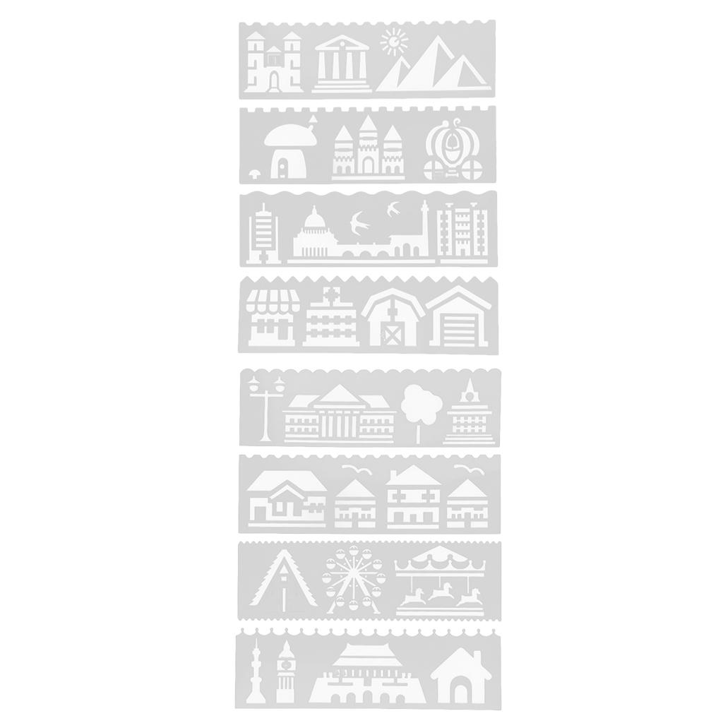8 Pcs Journal Drawing Template Stencils Set Scrapbooking DIY Architecture