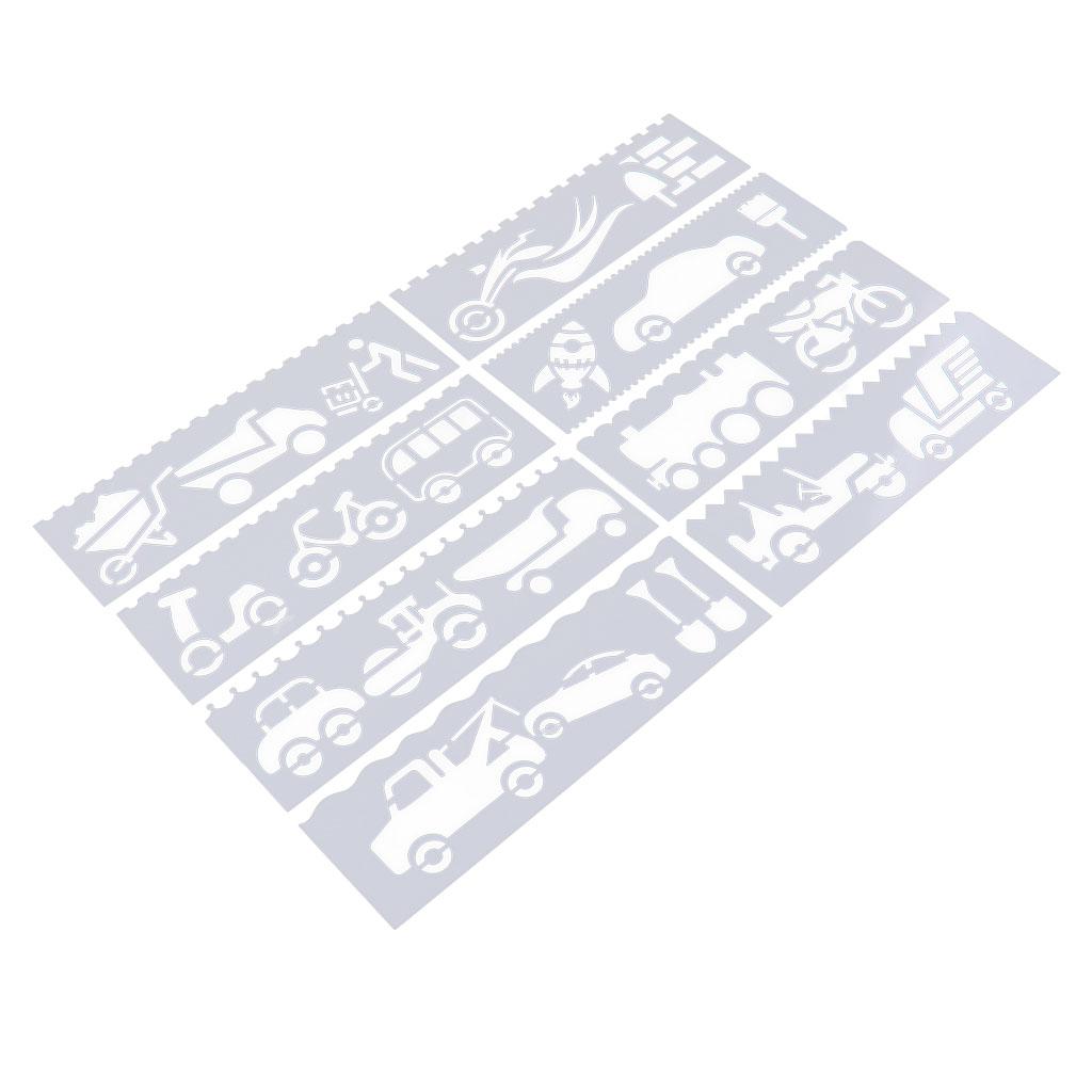 2x8 Style Journal Drawing Template Stencils Set Scrapbooking DIY Card Car