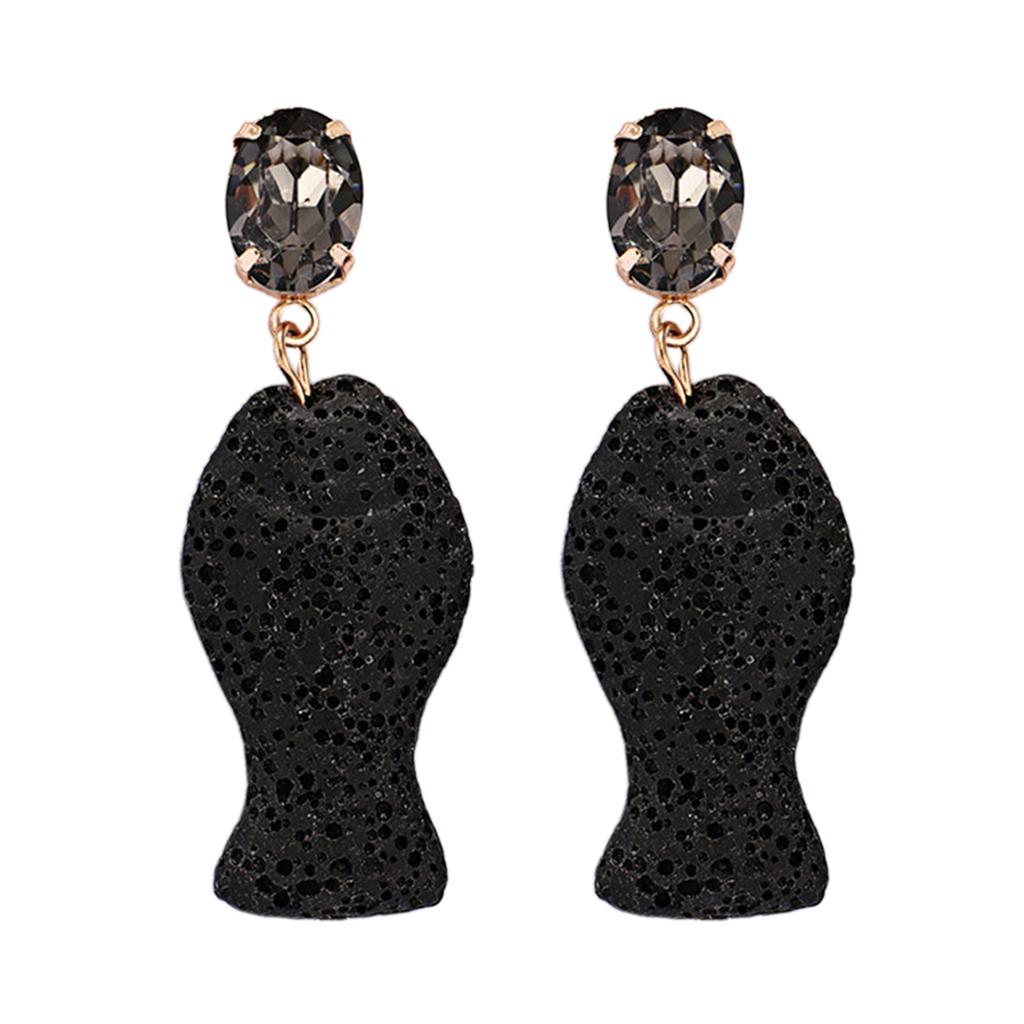 Volcanic Lava Stone Rhinestone Earring Findings Ear Post Stud black